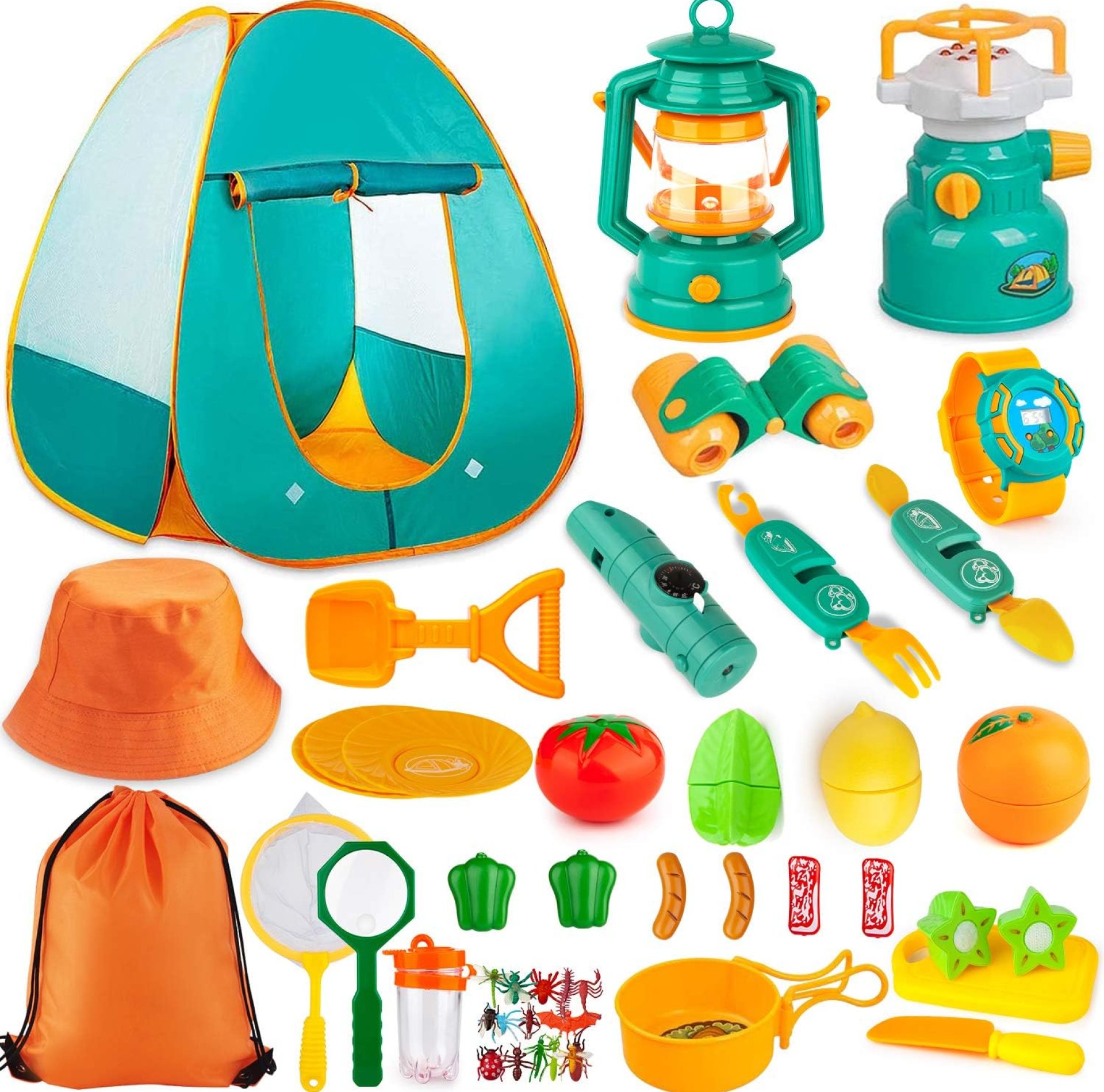 45Pcs Kids Pop Up Play Tent Set – Indoor/Outdoor Pretend Play with Camping Gear Tools for Toddler Boys/Girls – Including Telescope, Walkie Talkie, Tent, Stove 45Pcs Kids Pop Up Play Tent Set – Indoor/Outdoor Pretend Play with Camping Gear Tools for Toddler Boys/Girls – Including Telescope, Walkie Talkie, Tent, Stove
