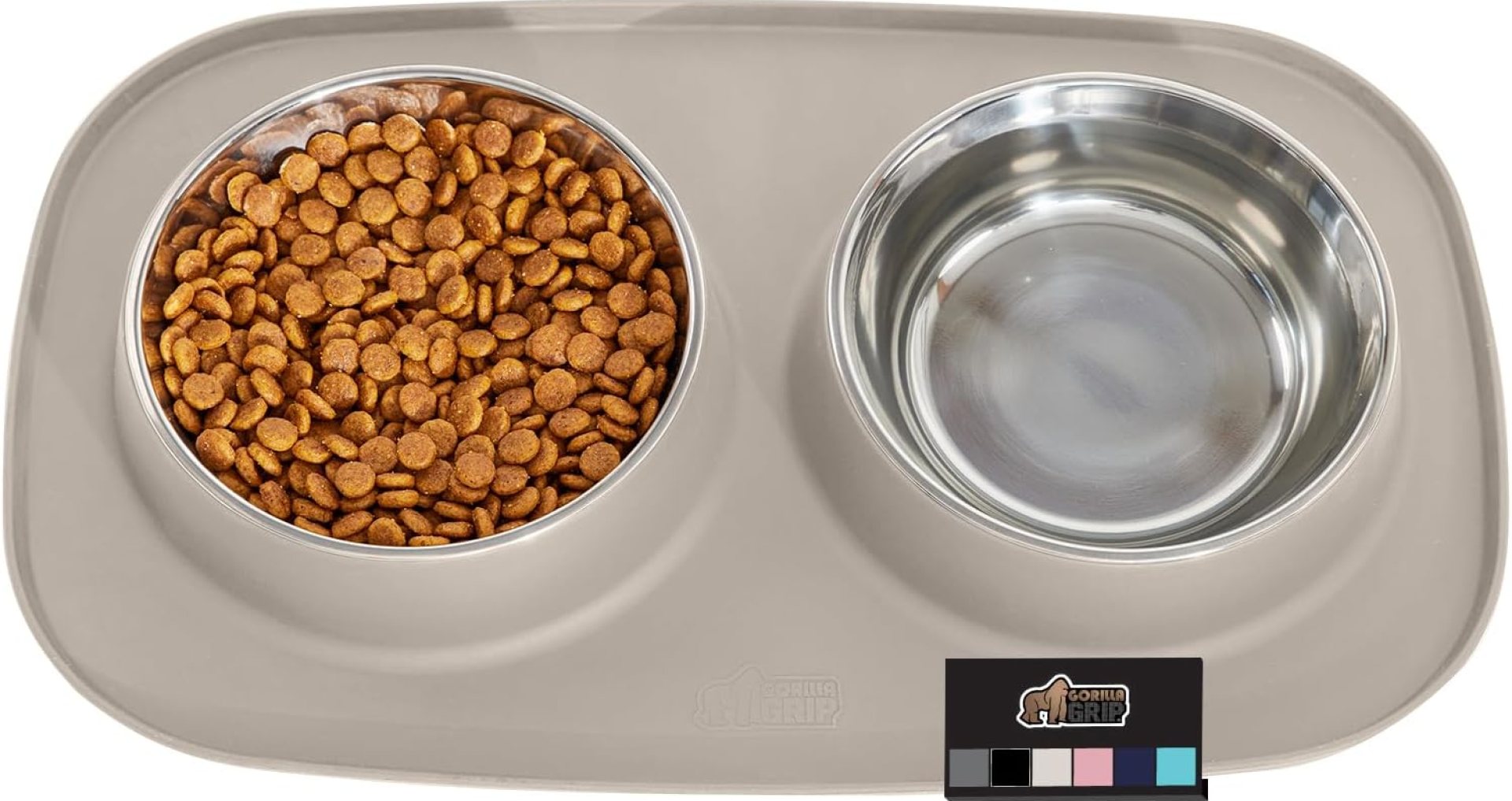 GORILLA GRIP Patent Pending 100% Waterproof BPA Free Cat and Dog Bowls Silicone Feeding Mat Set, Stainless Steel Bowl Slip Resistant Raised Edges, Catch Water, Food, Pet Accessories, 2 Cup, Beige GORILLA GRIP Patent Pending 100% Waterproof BPA Free Cat and Dog Bowls Silicone Feeding Mat Set, Stainless Steel Bowl Slip Resistant Raised Edges, Catch Water, Food, Pet Accessories, 2 Cup, Beige