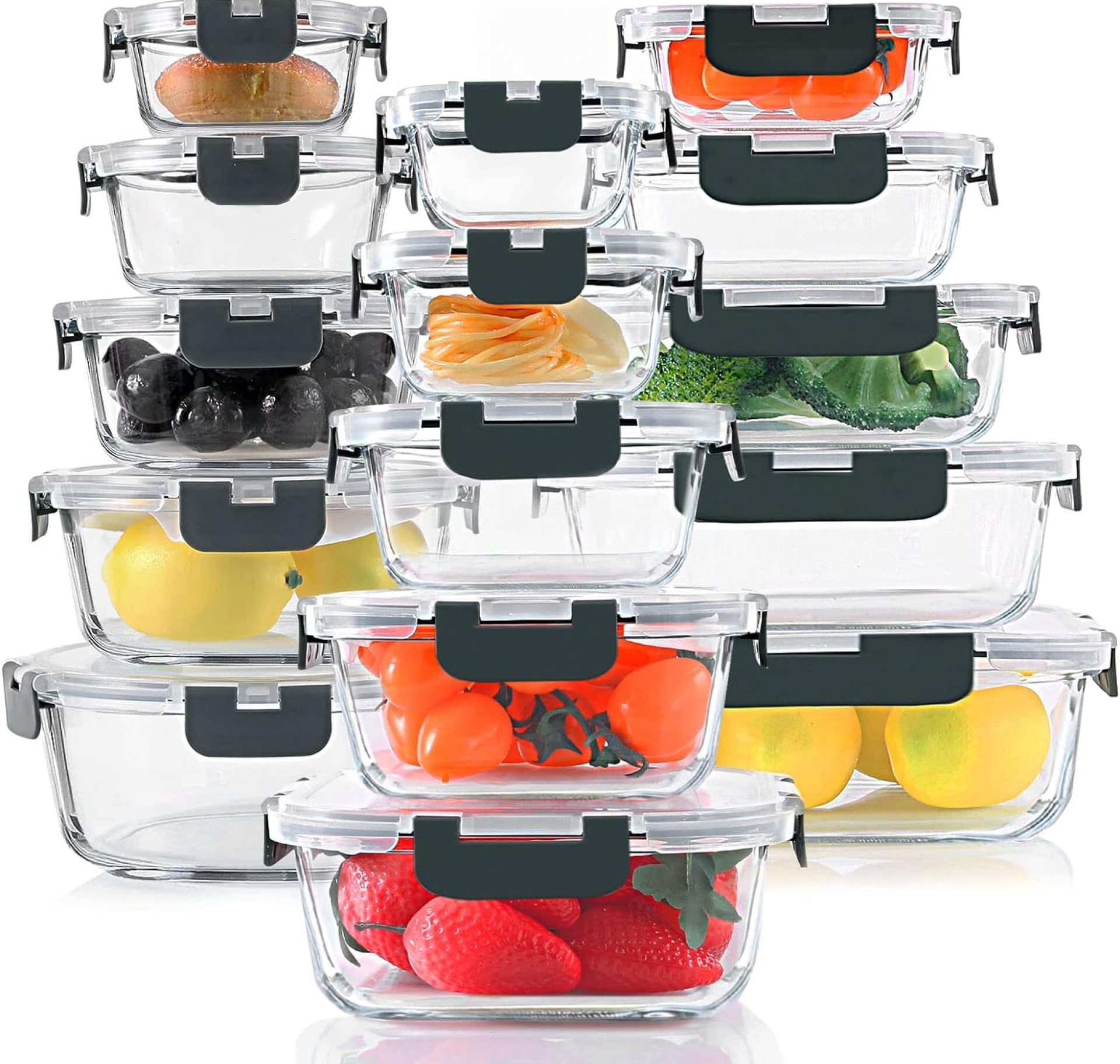 30 Pieces Glass Food Storage Containers Set, Glass Meal Prep Containers Set with Snap Locking Lids, Airtight Glass lunch Containers for Microwave, Oven, Freezer & Dishwasher,Gray 30 Pieces Glass Food Storage Containers Set, Glass Meal Prep Containers Set with Snap Locking Lids, Airtight Glass lunch Containers for Microwave, Oven, Freezer & Dishwasher,Gray
