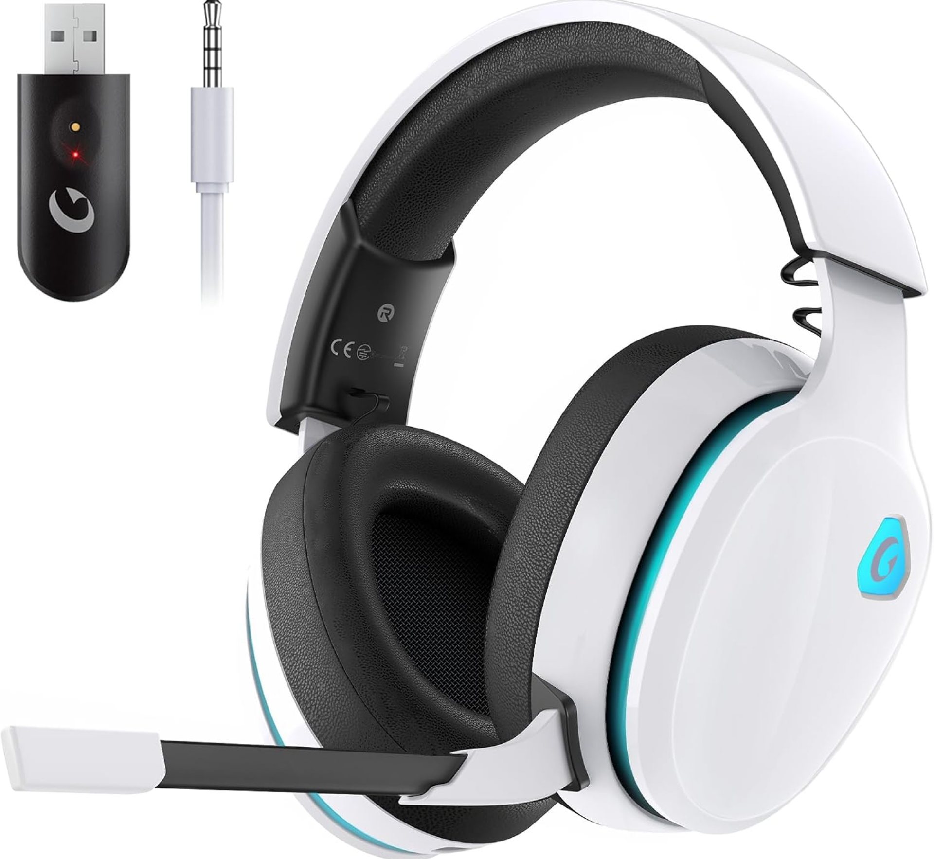 2.4GHz Wireless Gaming Headset for PS5, PS4 Fortnite & Call of Duty/FPS Gamers, PC, Nintendo Switch, Bluetooth 5.3 Gaming Headphones with Noise Canceling Mic, Stereo Sound, 40+Hr Battery -White 2.4GHz Wireless Gaming Headset for PS5, PS4 Fortnite & Call of Duty/FPS Gamers, PC, Nintendo Switch, Bluetooth 5.3 Gaming Headphones with Noise Canceling Mic, Stereo Sound, 40+Hr Battery -White