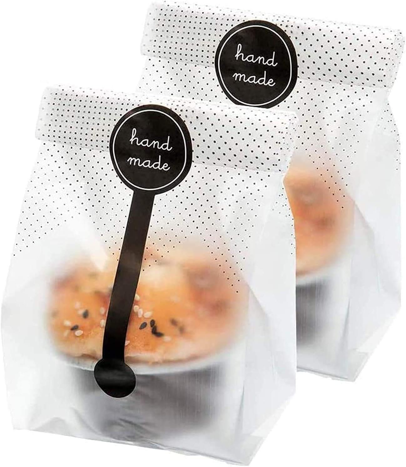 (200Pcs)100pcs Translucent Plastic Bags/Cellophane Bags with 100pcs Hand made Stickers for Cookie Cake Chocolate Candy Snack Wrapping Good for Bakery Party Supplies (200Pcs)100pcs Translucent Plastic Bags/Cellophane Bags with 100pcs Hand made Stickers for Cookie Cake Chocolate Candy Snack Wrapping Good for Bakery Party Supplies