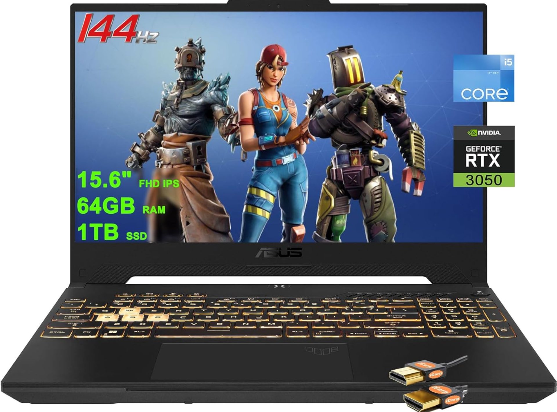 ASUS TUF F15 Gaming Laptop 15.6″ FHD IPS 144Hz (MUX Switch + Optimus) Intel 12-core i5-12500H (Beats i7-11800H) 64GB RAM 1TB SSD GeForce RTX 3050 Backlit Thunderbolt4 USB-C Win11 w/ICP Accessory ASUS TUF F15 Gaming Laptop 15.6″ FHD IPS 144Hz (MUX Switch + Optimus) Intel 12-core i5-12500H (Beats i7-11800H) 64GB RAM 1TB SSD GeForce RTX 3050 Backlit Thunderbolt4 USB-C Win11 w/ICP Accessory