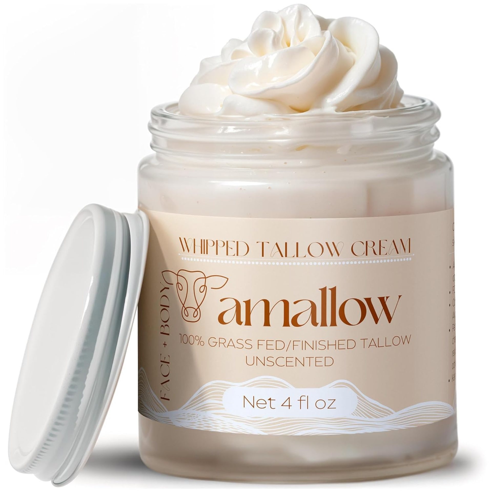 100% Grass Fed Beef Tallow for Skin Care – Face + Body – Whipped Moisturizer for Sensitive Skin – Natural Lotion, 4 FL. oz. (Unscented) 100% Grass Fed Beef Tallow for Skin Care – Face + Body – Whipped Moisturizer for Sensitive Skin – Natural Lotion, 4 FL. oz. (Unscented)