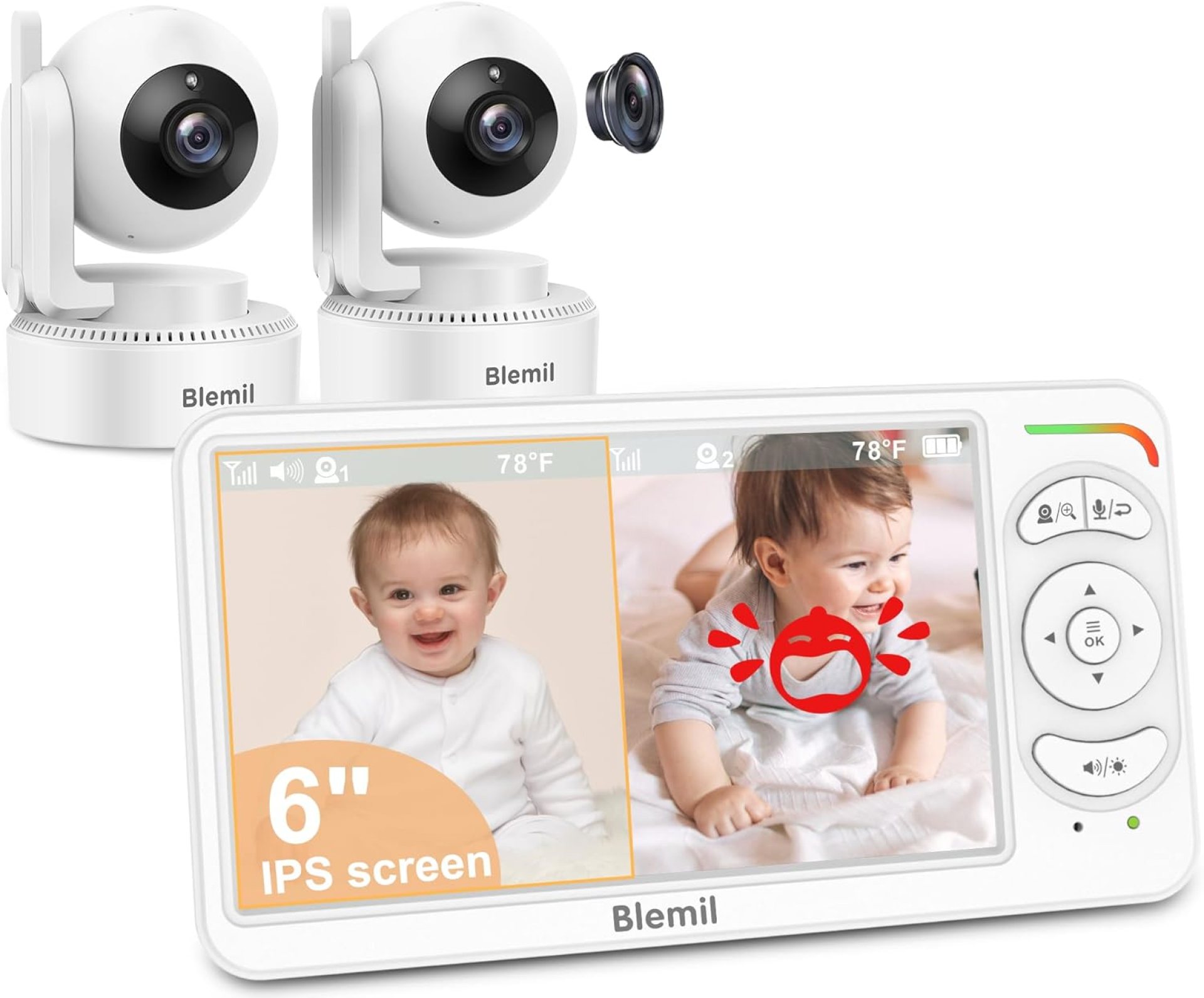 6″ Baby Monitor with 2 Cameras and Audio 30 Hours Battery Upgrade Split Screen Video Baby Monitor Remote Pan-Tilt-Zoom 178°Wide-Angle 150 Languages No WiFi ECO 2-Way Talk Night Vision 1000ft Travel 6″ Baby Monitor with 2 Cameras and Audio 30 Hours Battery Upgrade Split Screen Video Baby Monitor Remote Pan-Tilt-Zoom 178°Wide-Angle 150 Languages No WiFi ECO 2-Way Talk Night Vision 1000ft Travel