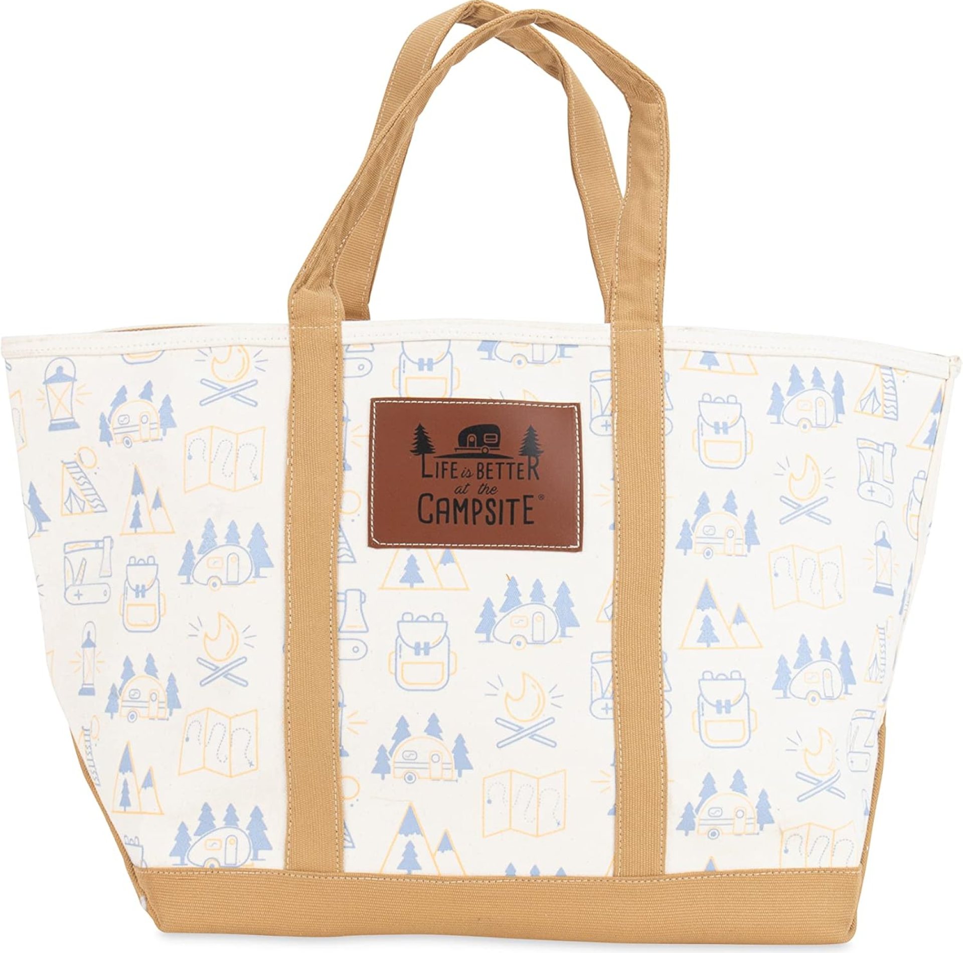 Camco Life is Better at the Campsite Canvas Tote Bag | Features a Heavy-Duty Cotton Canvas Design with Reinforced Base, a Unique RV-Themed Adventure Print, and a Zippered Top Closure | X-Large (53128) Camco Life is Better at the Campsite Canvas Tote Bag | Features a Heavy-Duty Cotton Canvas Design with Reinforced Base, a Unique RV-Themed Adventure Print, and a Zippered Top Closure | X-Large (53128)