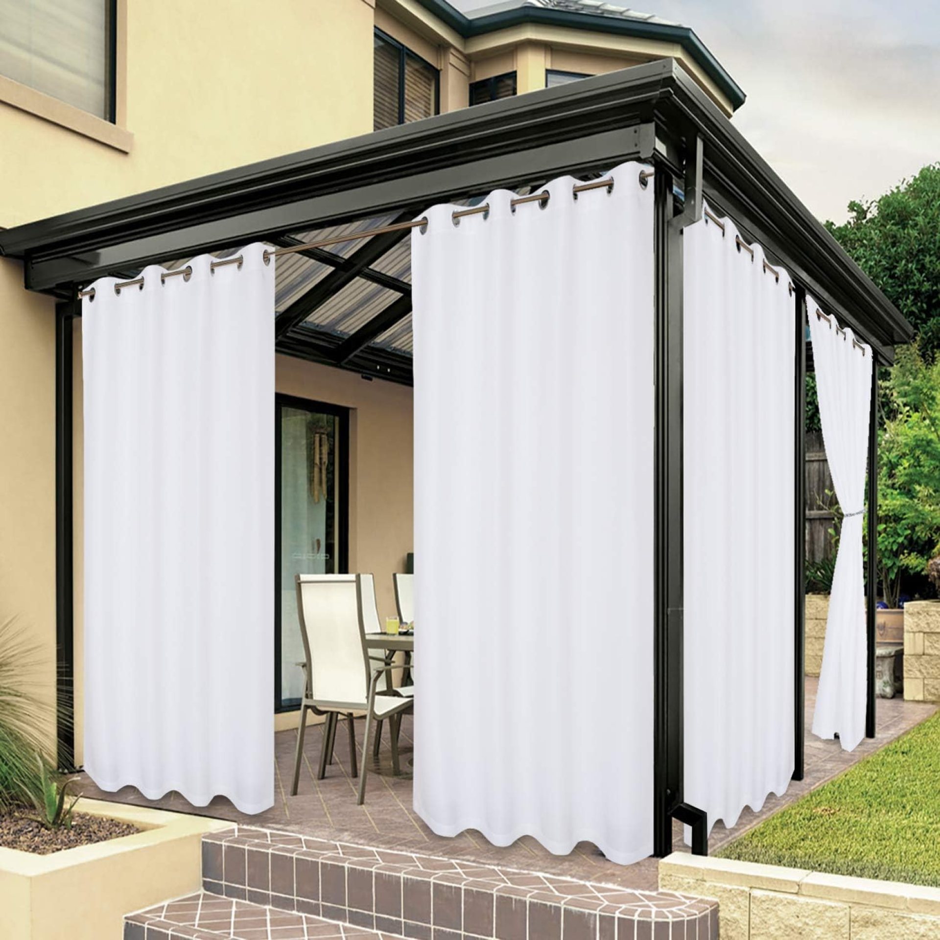 BONZER Outdoor Curtains for Patio Waterproof, Premium Thick Privacy Weatherproof Grommet Outside Curtains for Porch, Gazebo, Deck, 1 Panel, 54W x 84L inch, White BONZER Outdoor Curtains for Patio Waterproof, Premium Thick Privacy Weatherproof Grommet Outside Curtains for Porch, Gazebo, Deck, 1 Panel, 54W x 84L inch, White