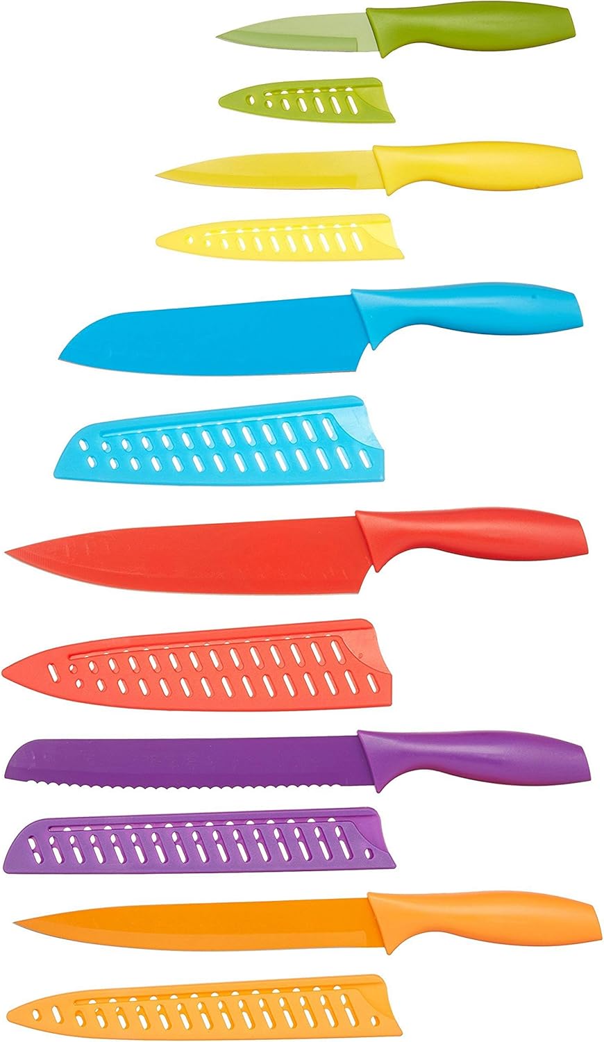 Amazon Basics Color-Coded Dishwasher Safe Kitchen 12-Piece Knife Set, 6 Knives with 6 Blade Guards, Multicolor, 13.88 x 4.13 x 1.38 inch Amazon Basics Color-Coded Dishwasher Safe Kitchen 12-Piece Knife Set, 6 Knives with 6 Blade Guards, Multicolor, 13.88 x 4.13 x 1.38 inch