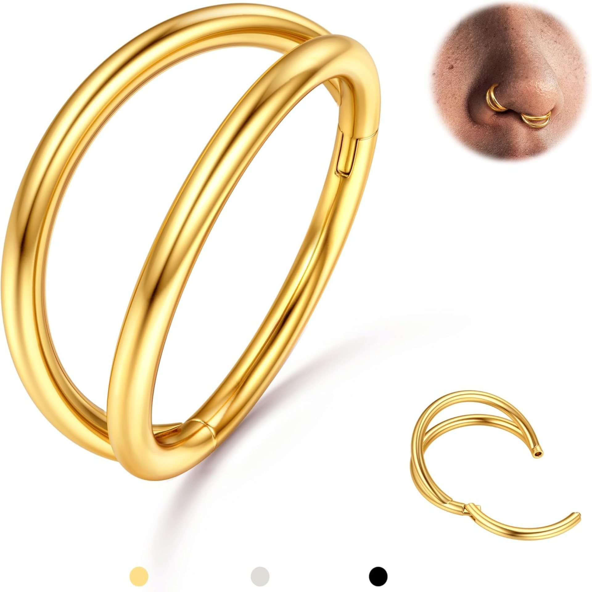 BodyBonita Triple/Double Hoop Nose Ring – 316L Stainless Steel Septum Clicker 16G/18G/20G CZ Conch Piercing Jewelry Septum Clicker Rings Cartilage Earring Helix Rook Tragus Gold/Black/Silver/Rose Gold BodyBonita Triple/Double Hoop Nose Ring – 316L Stainless Steel Septum Clicker 16G/18G/20G CZ Conch Piercing Jewelry Septum Clicker Rings Cartilage Earring Helix Rook Tragus Gold/Black/Silver/Rose Gold