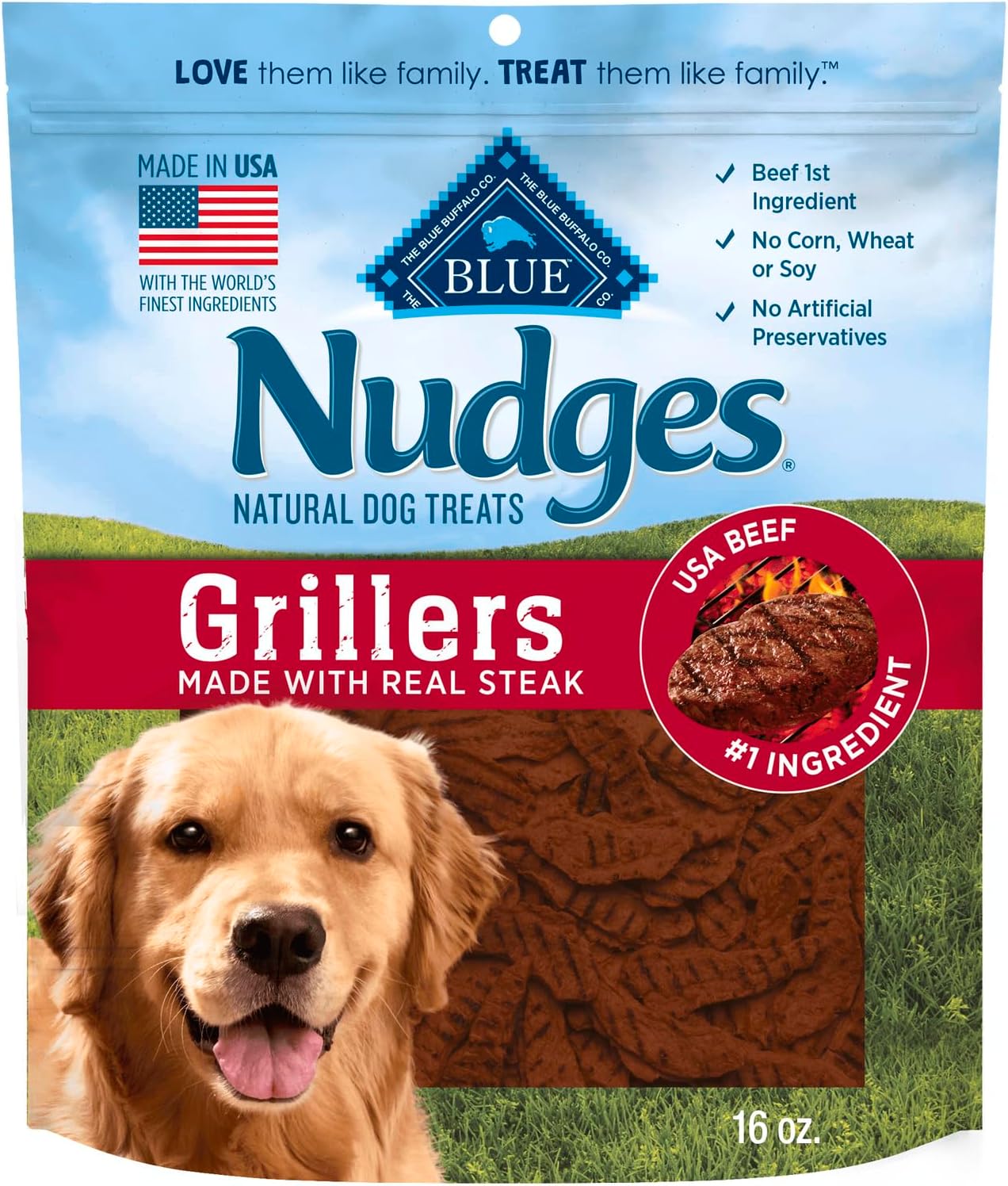 Blue Buffalo Nudges Grillers Natural Dog Treats, Made in the USA with Real Steak, 16-oz Bag Blue Buffalo Nudges Grillers Natural Dog Treats, Made in the USA with Real Steak, 16-oz Bag