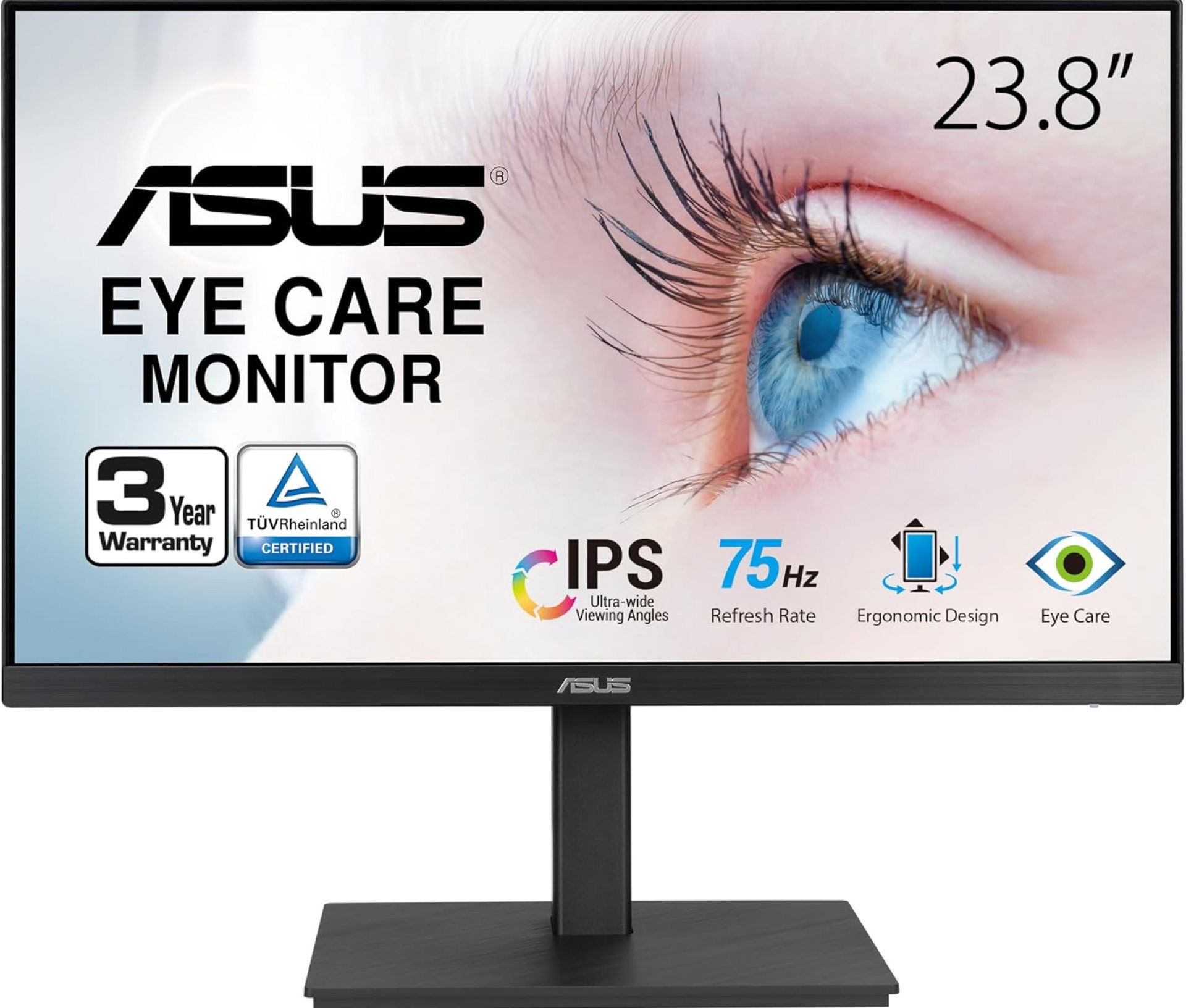 ASUS 23.8” 1080P Monitor (VA24EQSB) – Full HD, IPS, 75Hz, Built-in Speakers, Eye Care, Low Blue Light, Flicker Free, VESA Mountable, Height Adjustment, Frameless, DisplayPort, HDMI, VGA, USB Hub,BLACK ASUS 23.8” 1080P Monitor (VA24EQSB) – Full HD, IPS, 75Hz, Built-in Speakers, Eye Care, Low Blue Light, Flicker Free, VESA Mountable, Height Adjustment, Frameless, DisplayPort, HDMI, VGA, USB Hub,BLACK