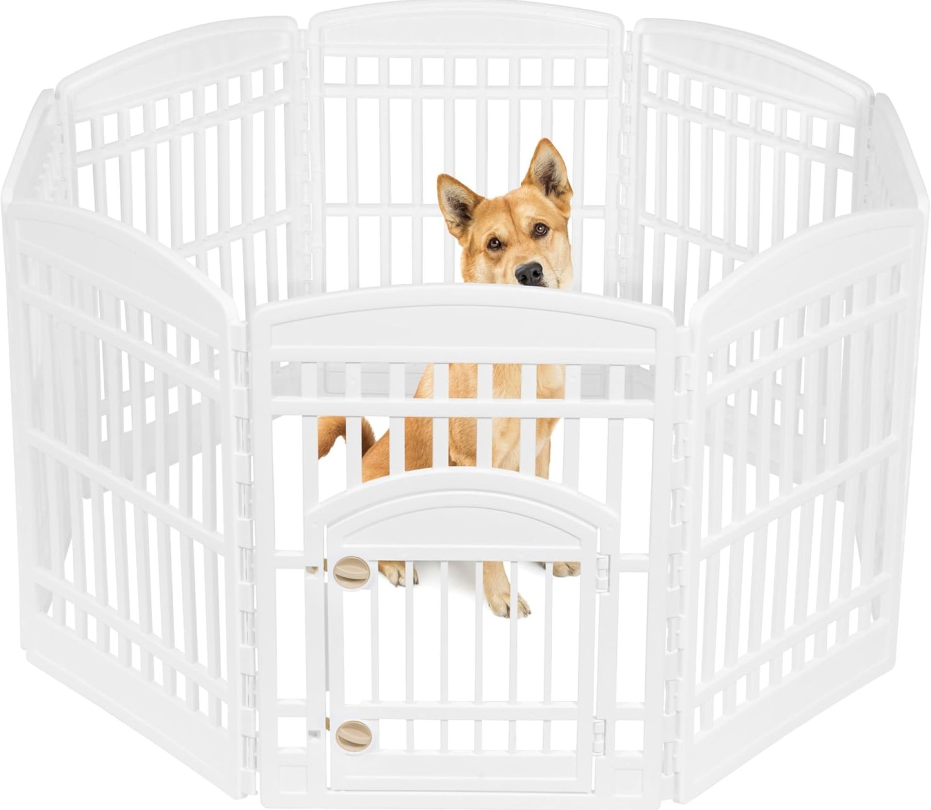 IRIS USA 34″ 8-Panel Pet Dog Puppy Playpen with Door, For Medium and Large Dogs, Keep Pets Secure, Easy Assemble, Fold It Down, Easy Storing, Customizable, White IRIS USA 34″ 8-Panel Pet Dog Puppy Playpen with Door, For Medium and Large Dogs, Keep Pets Secure, Easy Assemble, Fold It Down, Easy Storing, Customizable, White