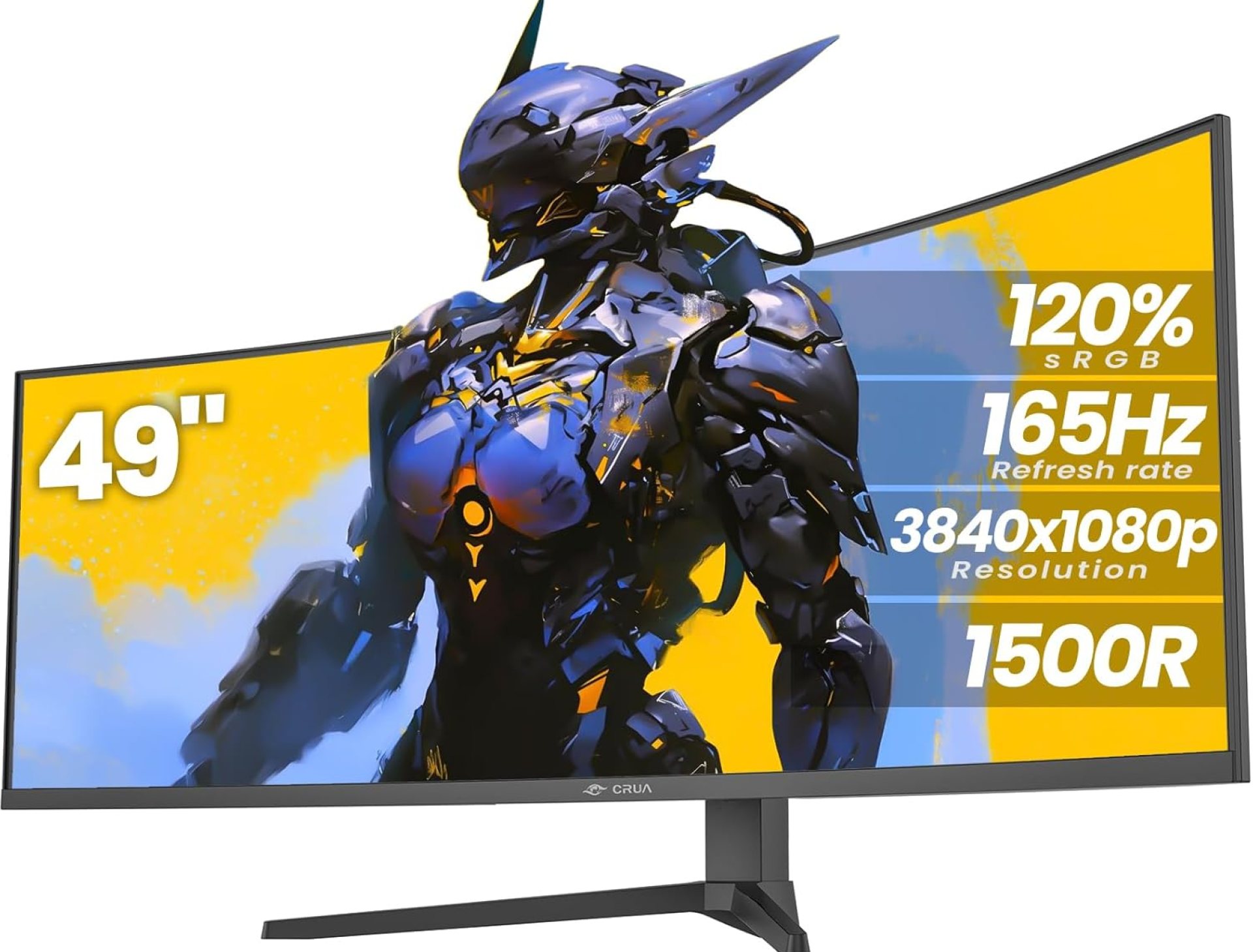 CRUA 49″ Curved Gaming Monitor | DFHD(3840x1080P), 144Hz/165Hz, 1500R, 32:9, AMD FreeSync, 120% sRGB, Height Adjustable Ultra-Wide Screen Monitors, HDMI 2.1 & DP 1.4, Wall Mount Install- Black CRUA 49″ Curved Gaming Monitor | DFHD(3840x1080P), 144Hz/165Hz, 1500R, 32:9, AMD FreeSync, 120% sRGB, Height Adjustable Ultra-Wide Screen Monitors, HDMI 2.1 & DP 1.4, Wall Mount Install- Black