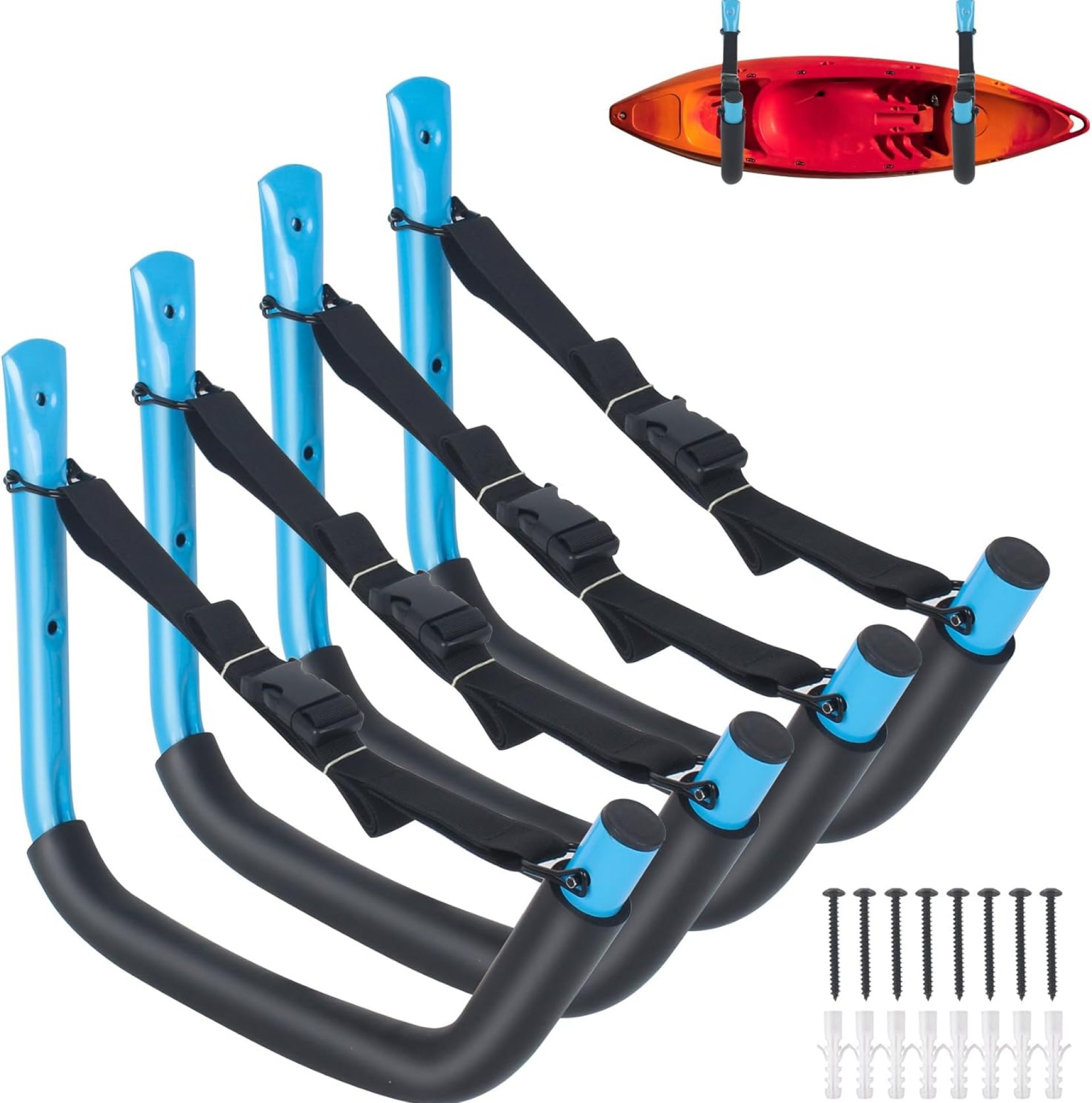 4 Pack Kayak Storage Rack, 15 Inch Kayak Rack for Garage, Kayak Hooks for Garage Wall with Nylon Straps, Kayak Wall Mount Hangers for Kayaks,Surfboards,Canoes,Snowboards,Tools (Multiple Colors) 4 Pack Kayak Storage Rack, 15 Inch Kayak Rack for Garage, Kayak Hooks for Garage Wall with Nylon Straps, Kayak Wall Mount Hangers for Kayaks,Surfboards,Canoes,Snowboards,Tools (Multiple Colors)