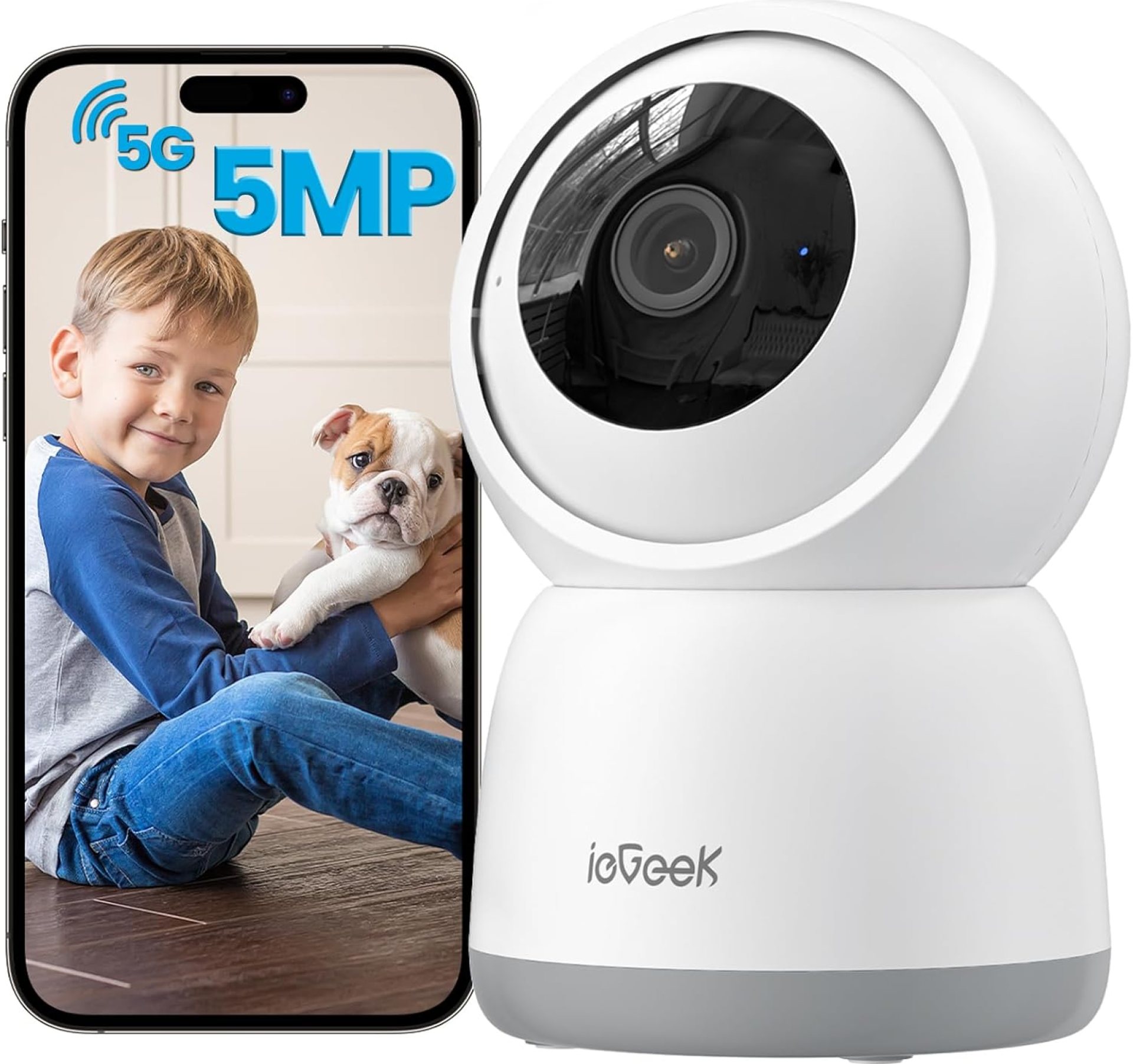 ieGeek 5MP Indoor Camera, 5G/2.4G WiFi Cameras for Home Security with Phone App, Pan/Tilt Smart Dog Cam for Pet/Baby Monitor w/Motion Detection,Auto Tracking,2-Way Audio,Night Vision,Works with Alexa ieGeek 5MP Indoor Camera, 5G/2.4G WiFi Cameras for Home Security with Phone App, Pan/Tilt Smart Dog Cam for Pet/Baby Monitor w/Motion Detection,Auto Tracking,2-Way Audio,Night Vision,Works with Alexa