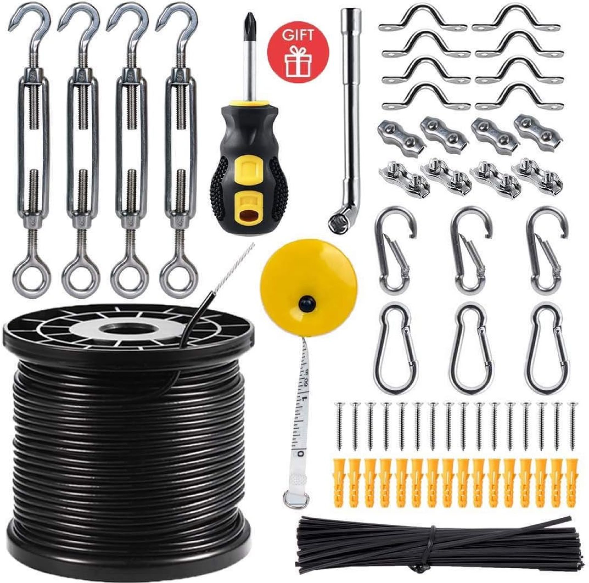 String Light Hanging Kit with 164 Ft Nylon Coated Stainless Steel 304 Wire Rope Suspension Kit Included Enough Accessories, Use Manual,Humanized Collocation,Outdoor String Light Hanging Kit with 164 Ft Nylon Coated Stainless Steel 304 Wire Rope Suspension Kit Included Enough Accessories, Use Manual,Humanized Collocation,Outdoor