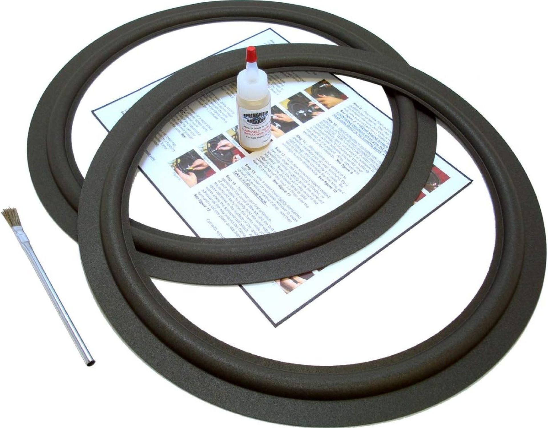 15″ Foam Surround Repair Kit – 2 Speaker Kit – Will Fit Several Dozen Different Commonly Used 15″ Speakers of Different Brands and Models Whose Foams Match The Measurements 15″ Foam Surround Repair Kit – 2 Speaker Kit – Will Fit Several Dozen Different Commonly Used 15″ Speakers of Different Brands and Models Whose Foams Match The Measurements