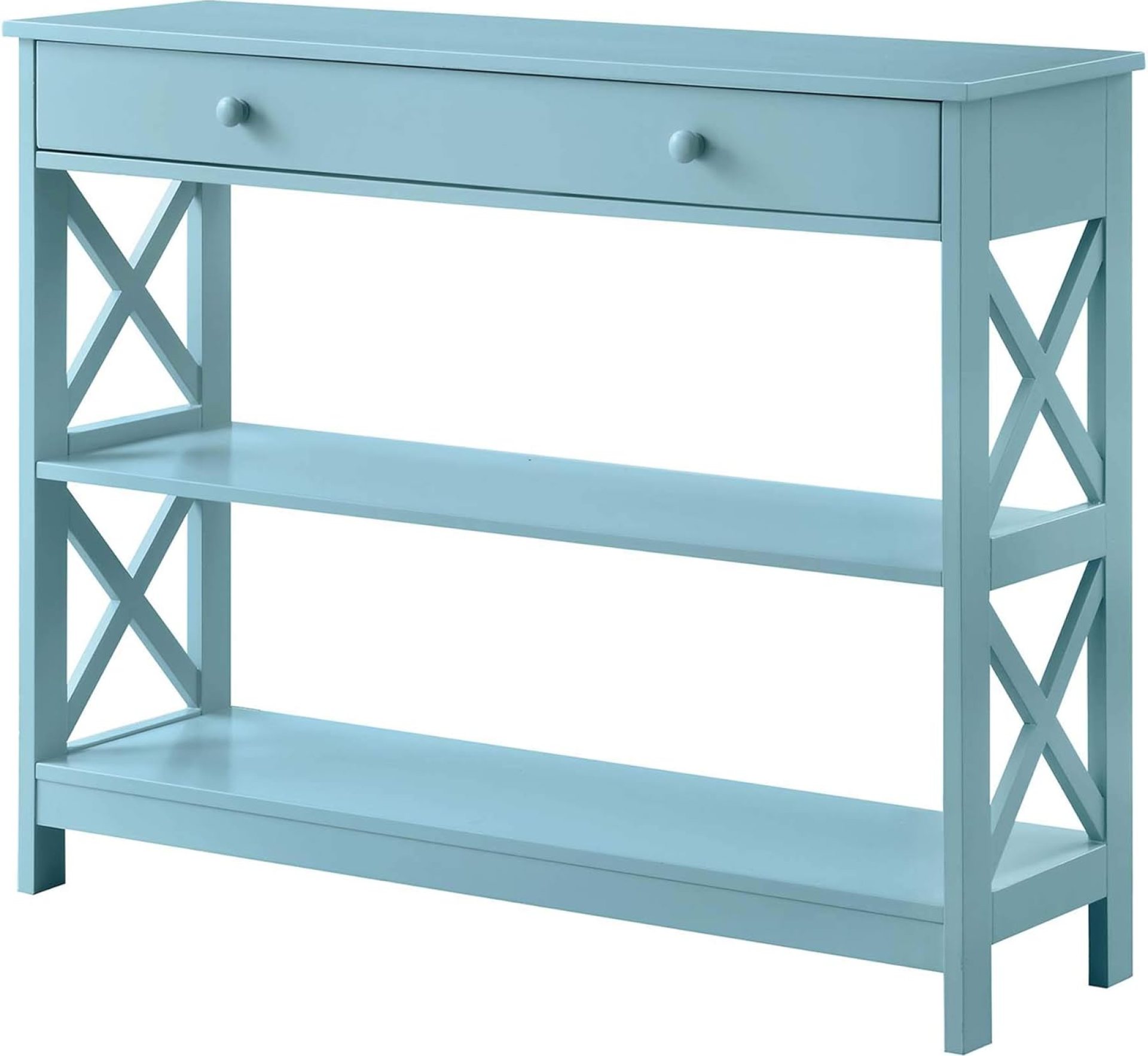 Convenience Concepts Oxford 1-Drawer Console Table 39.5″ – Sofa Table with Storage Shelf, Transitional Entryway Hall Table for Living Room, Kitchen, Bedroom, Sea Foam Blue Convenience Concepts Oxford 1-Drawer Console Table 39.5″ – Sofa Table with Storage Shelf, Transitional Entryway Hall Table for Living Room, Kitchen, Bedroom, Sea Foam Blue