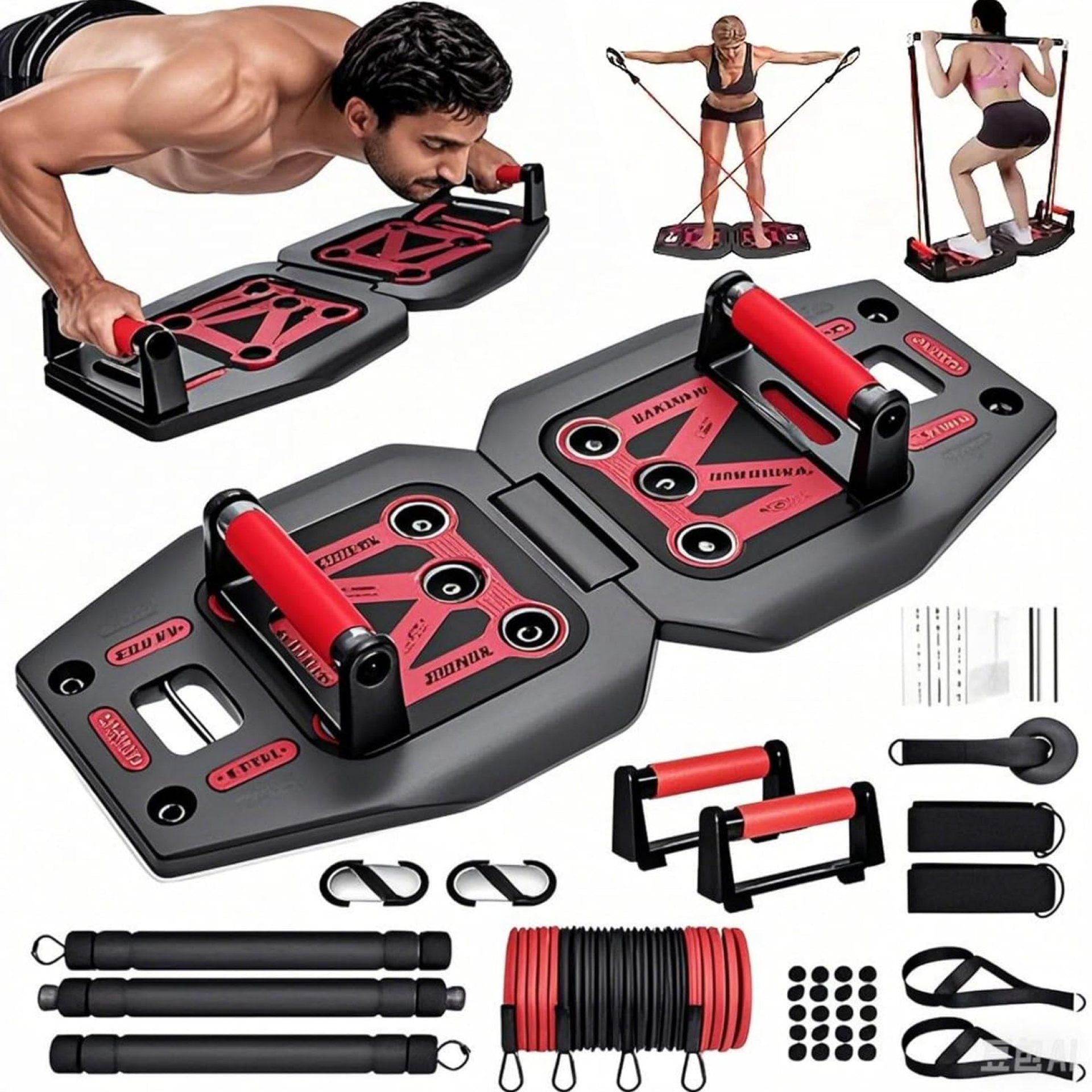 Home Gym Exercise Equipment – Portable Workout System 17 Fitness Accessories 9 in1 Push Up Board Set, Resistance Bands with Pilates Bar Strength Training Abs Shoulders Home Gym Exercise Equipment – Portable Workout System 17 Fitness Accessories 9 in1 Push Up Board Set, Resistance Bands with Pilates Bar Strength Training Abs Shoulders