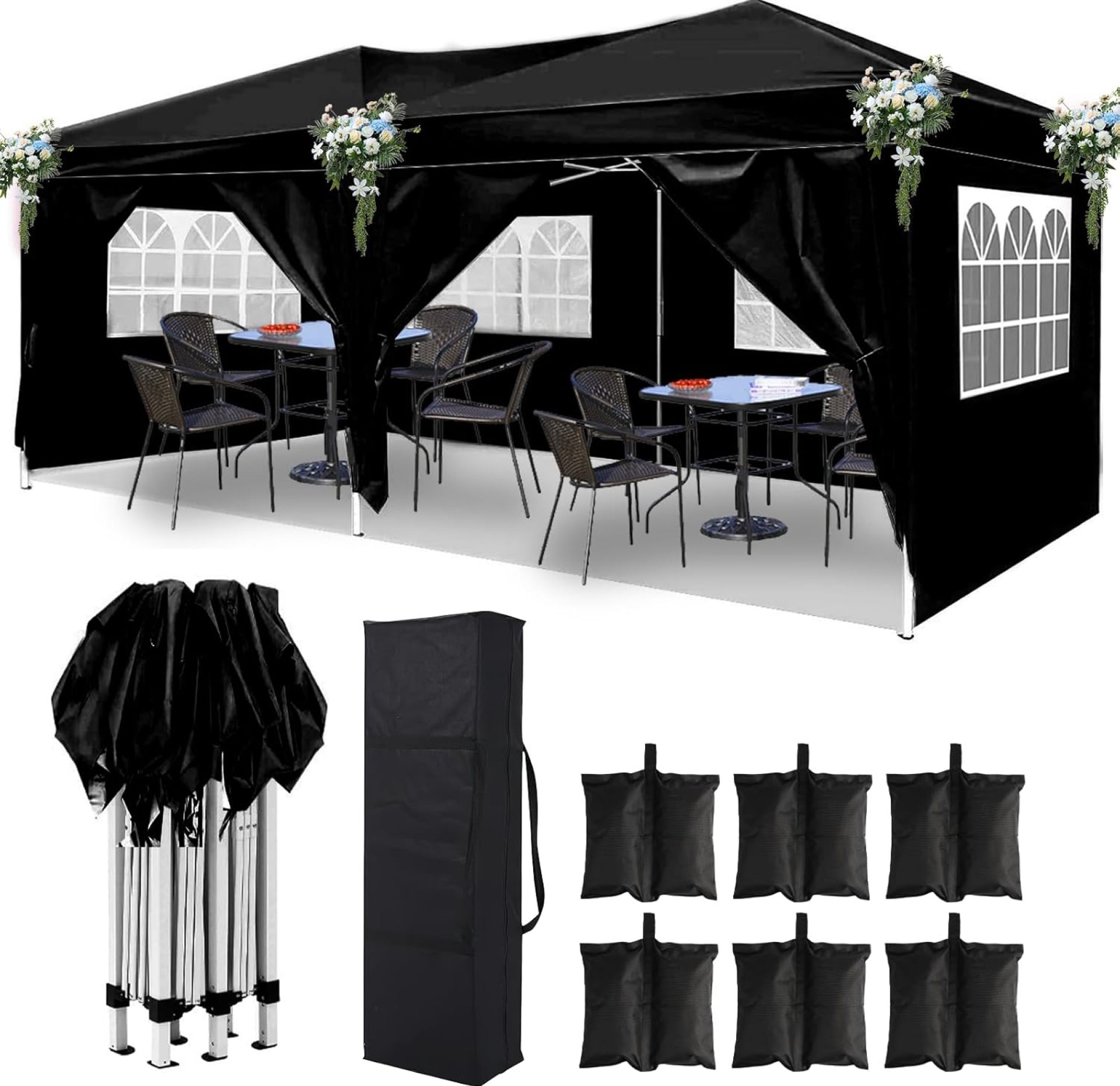 10×20 Black Pop Up Party Tent with 6 Sidewalls, Wedding Tent – Outdoor Canopy Waterproof UV50 Protection Event Shelter, 6 pcs Weight Bag, Carry Bag 10×20 Black Pop Up Party Tent with 6 Sidewalls, Wedding Tent – Outdoor Canopy Waterproof UV50 Protection Event Shelter, 6 pcs Weight Bag, Carry Bag