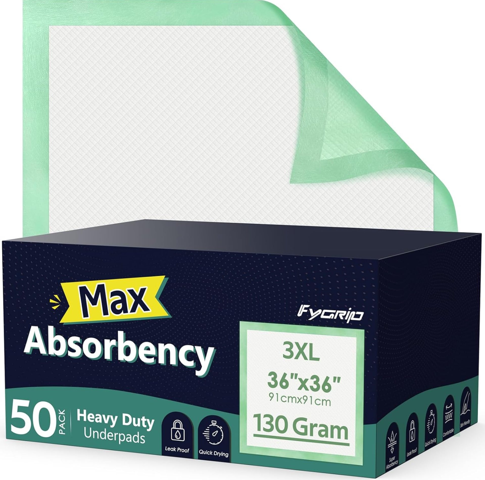 50 Count Hospital Grade 130 Gram 36” x 36” Max Absorbency Disposable Underpads, Leakproof Quick Drying XXXL Bed Pads Disposable Adults, Toddler Mattress Pads, Incontinence Pads, Pee Pads Chux 50 Count Hospital Grade 130 Gram 36” x 36” Max Absorbency Disposable Underpads, Leakproof Quick Drying XXXL Bed Pads Disposable Adults, Toddler Mattress Pads, Incontinence Pads, Pee Pads Chux