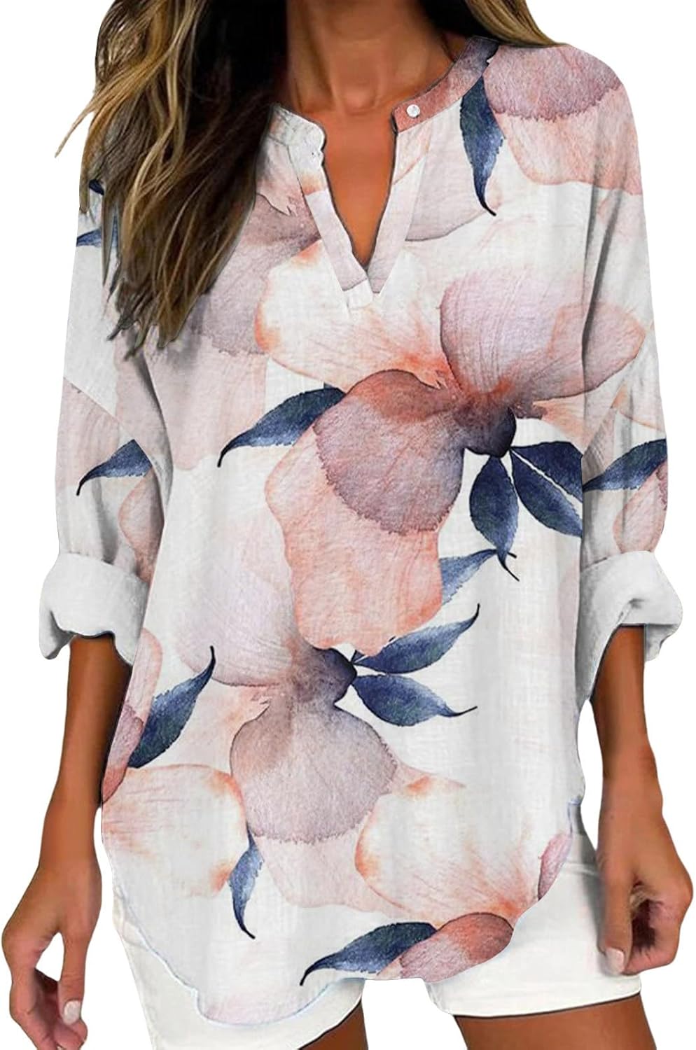 ADJHDFH Floral Print Spring Blouse Women 2025 Bohemian Linen Shirt Casual Long Sleeve Loose Fit V Neck Comfort Top ADJHDFH Floral Print Spring Blouse Women 2025 Bohemian Linen Shirt Casual Long Sleeve Loose Fit V Neck Comfort Top