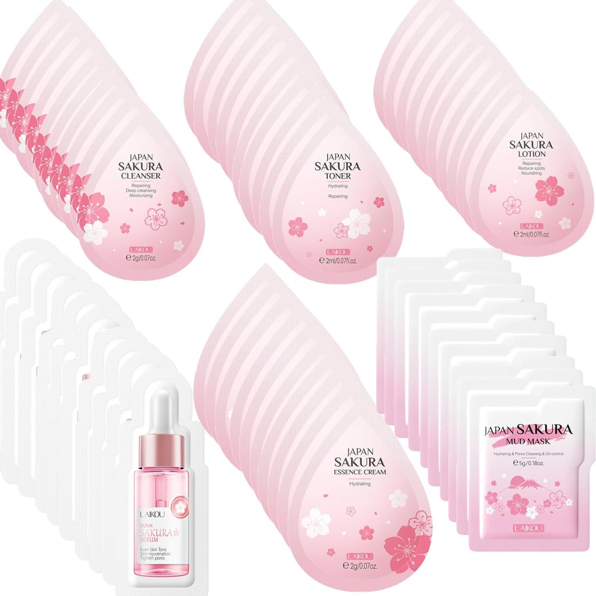 60 Mini Travel Skincare Products, Mini Travel Items Including Face Wash, Serum, Toner, Lotion, Moisturizing Cream, Sakura Mud Mask, Face Skin Care Routine Kit Organic Skin Care Set 60 Mini Travel Skincare Products, Mini Travel Items Including Face Wash, Serum, Toner, Lotion, Moisturizing Cream, Sakura Mud Mask, Face Skin Care Routine Kit Organic Skin Care Set