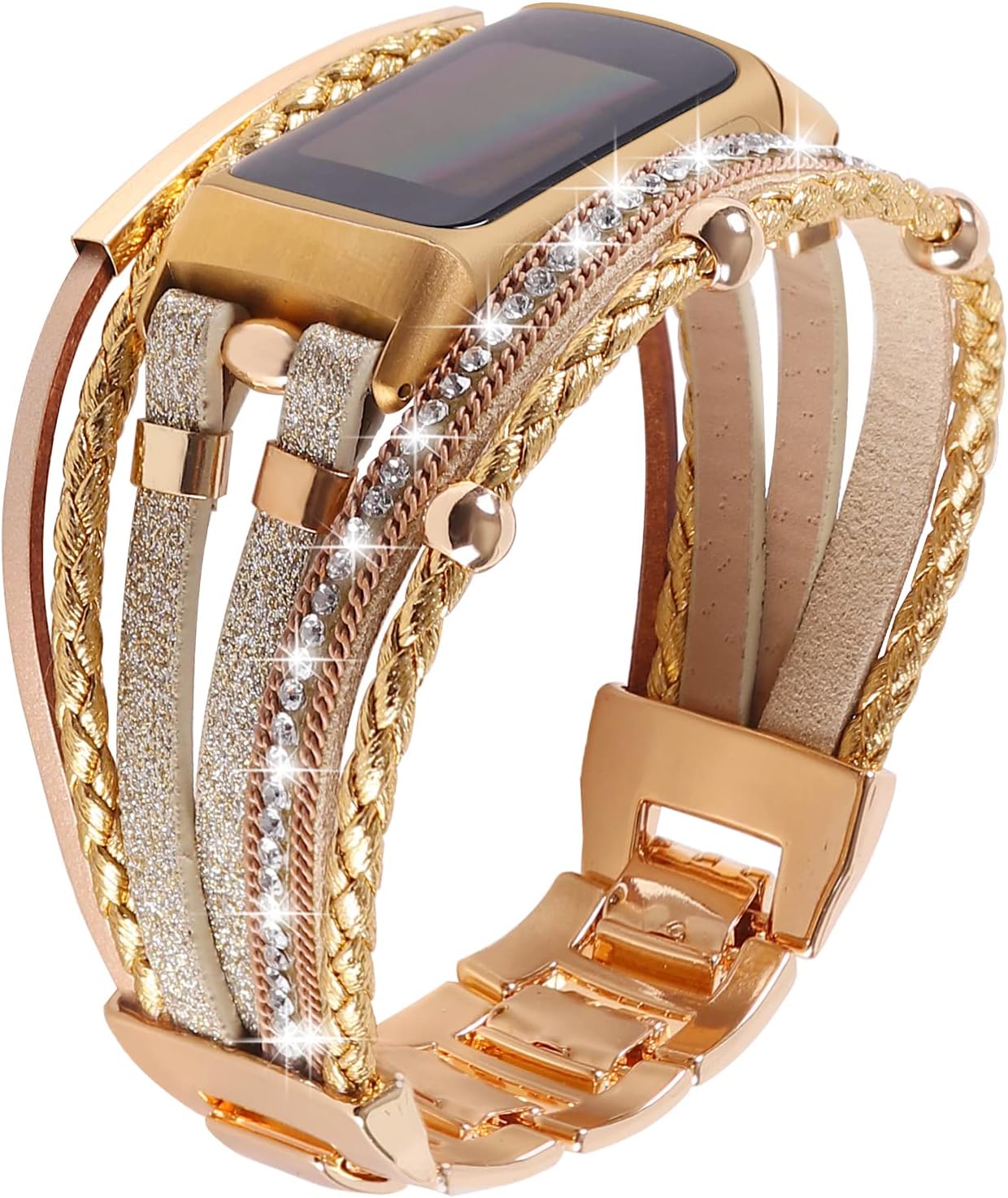 Leather Bands Compatible with Fitbit Charge 6/5 for Women, Boho Handmade Multilayer Wrap Bracelets Strap Replacement for Fitness Tracker Leather Bands Compatible with Fitbit Charge 6/5 for Women, Boho Handmade Multilayer Wrap Bracelets Strap Replacement for Fitness Tracker