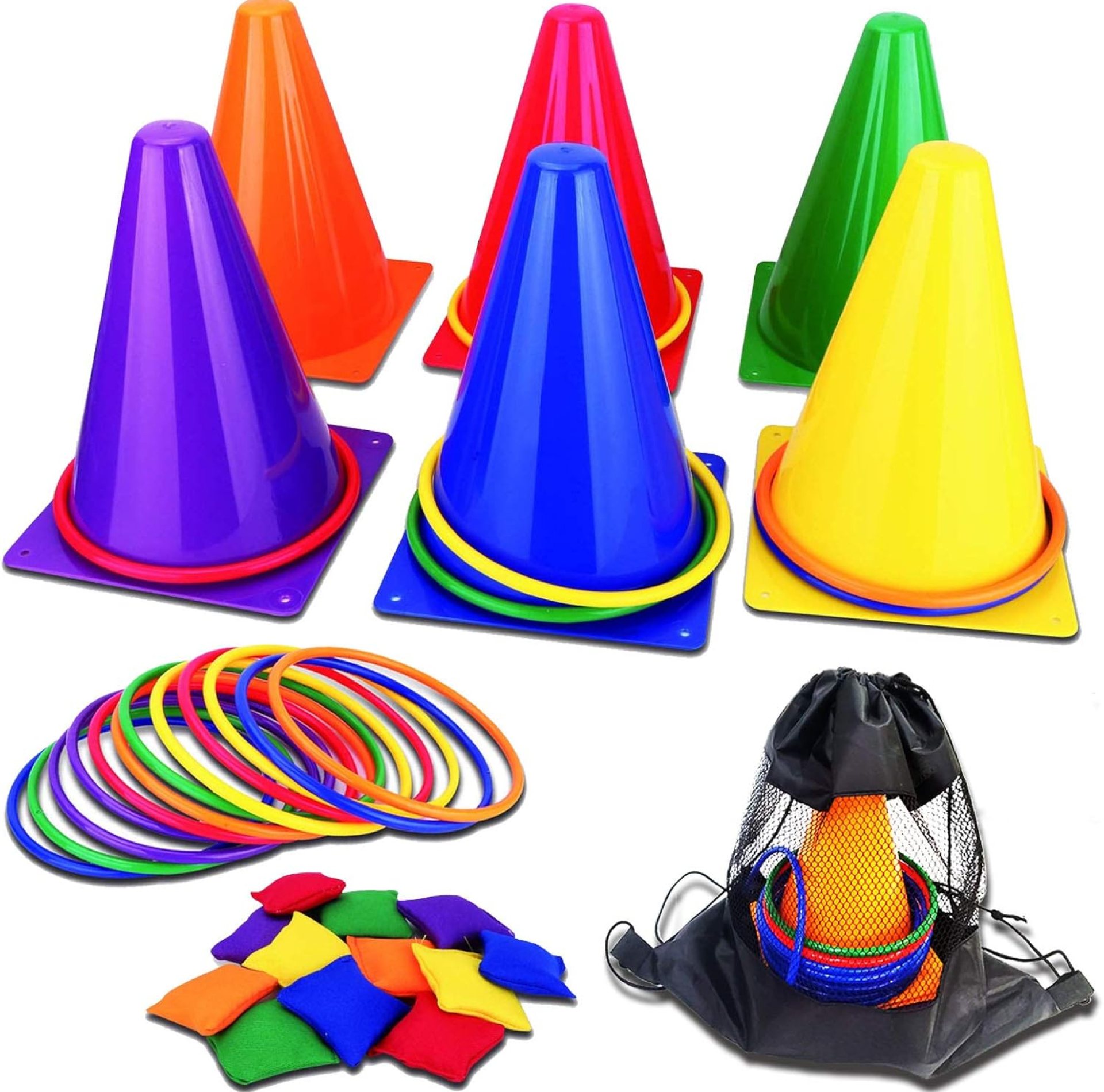 unanscre 31PCS 3 in 1 Carnival Outdoor Games Combo Set for Kids, Soft Plastic Cones Bean Bags Ring Toss Game, Gift for Birthday Party/Xmas unanscre 31PCS 3 in 1 Carnival Outdoor Games Combo Set for Kids, Soft Plastic Cones Bean Bags Ring Toss Game, Gift for Birthday Party/Xmas