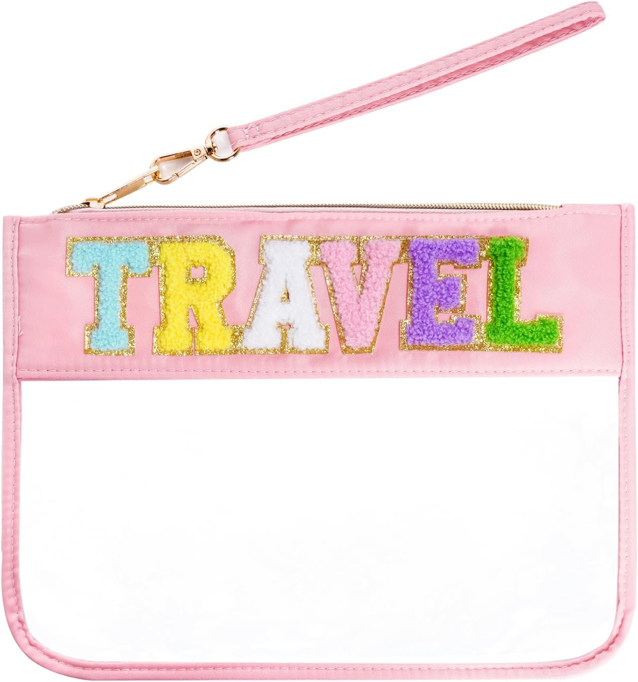 Chenille Letter Bag, Multi-purpose Nylon Clear Makeup Cosmetic Bags Flat Pouches with Zipper for Travel, Gym, Beach (Pink-Travel) Chenille Letter Bag, Multi-purpose Nylon Clear Makeup Cosmetic Bags Flat Pouches with Zipper for Travel, Gym, Beach (Pink-Travel)