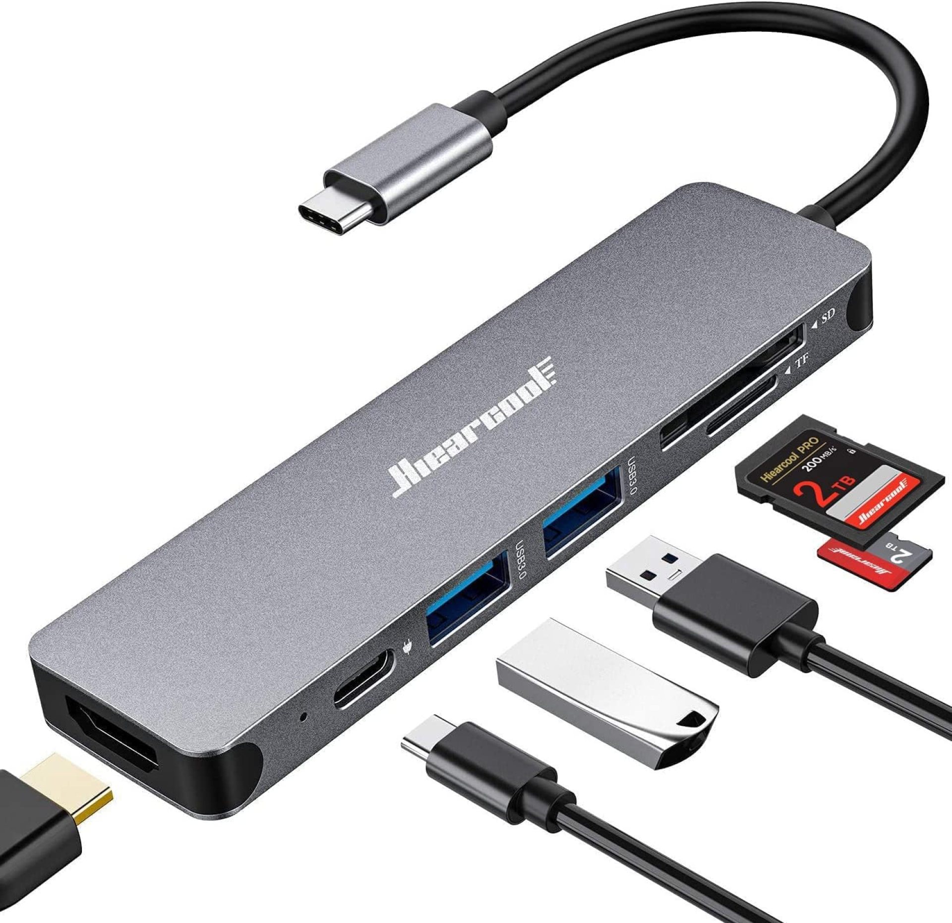 Hiearcool USB C Hub, USB-C Multi-Port Adapter for MacBook Pro, 7IN1 USBC to HDMI Hub Dongle Compatible for Laptops and Other Type C Devices (4K HDMI USB3.0 SD/TF Card Reader 100W PD) Hiearcool USB C Hub, USB-C Multi-Port Adapter for MacBook Pro, 7IN1 USBC to HDMI Hub Dongle Compatible for Laptops and Other Type C Devices (4K HDMI USB3.0 SD/TF Card Reader 100W PD)