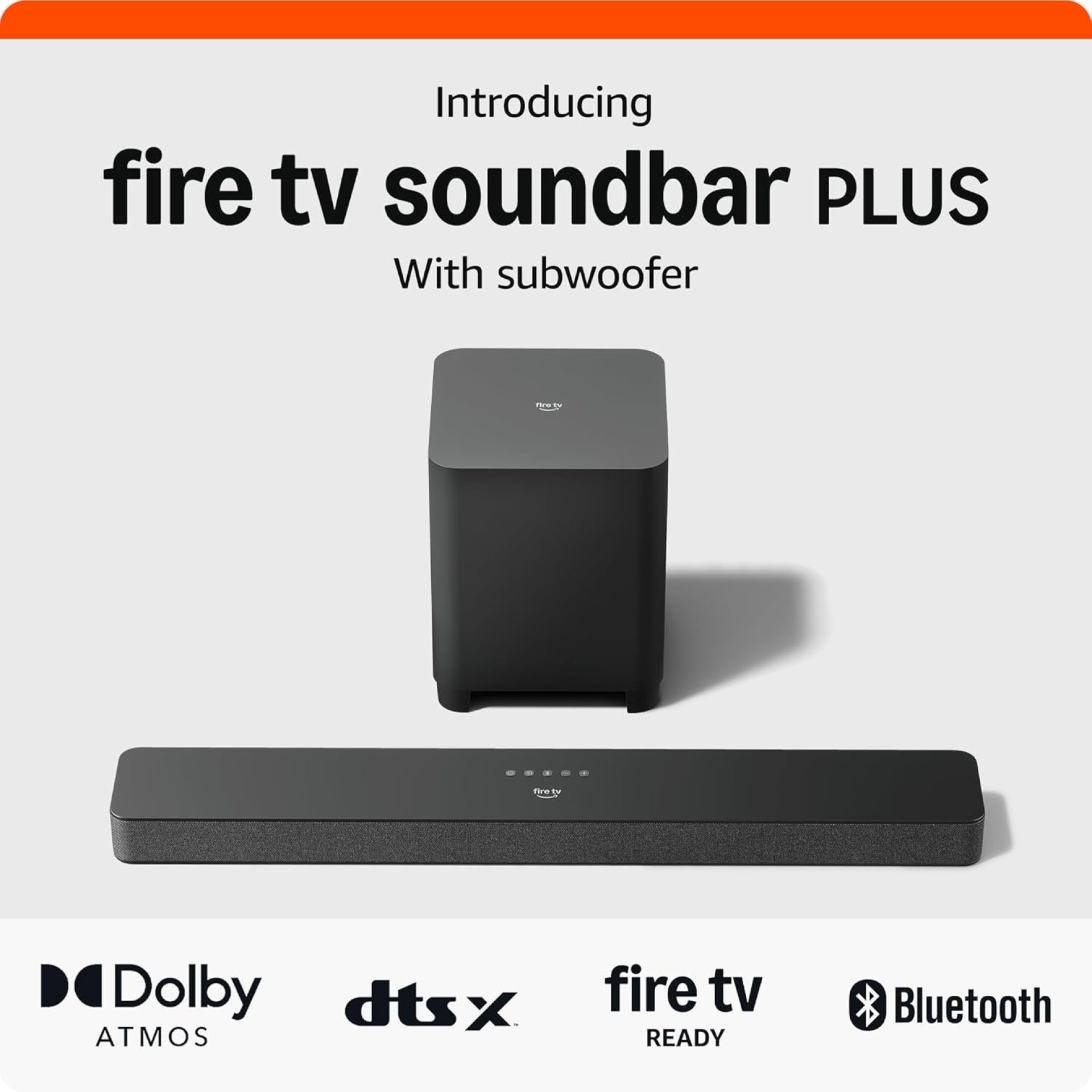 Amazon Fire TV Soundbar Plus with subwoofer (newest model), 3.1 channel, Dolby Atmos, DTS:X, clear dialogue Amazon Fire TV Soundbar Plus with subwoofer (newest model), 3.1 channel, Dolby Atmos, DTS:X, clear dialogue