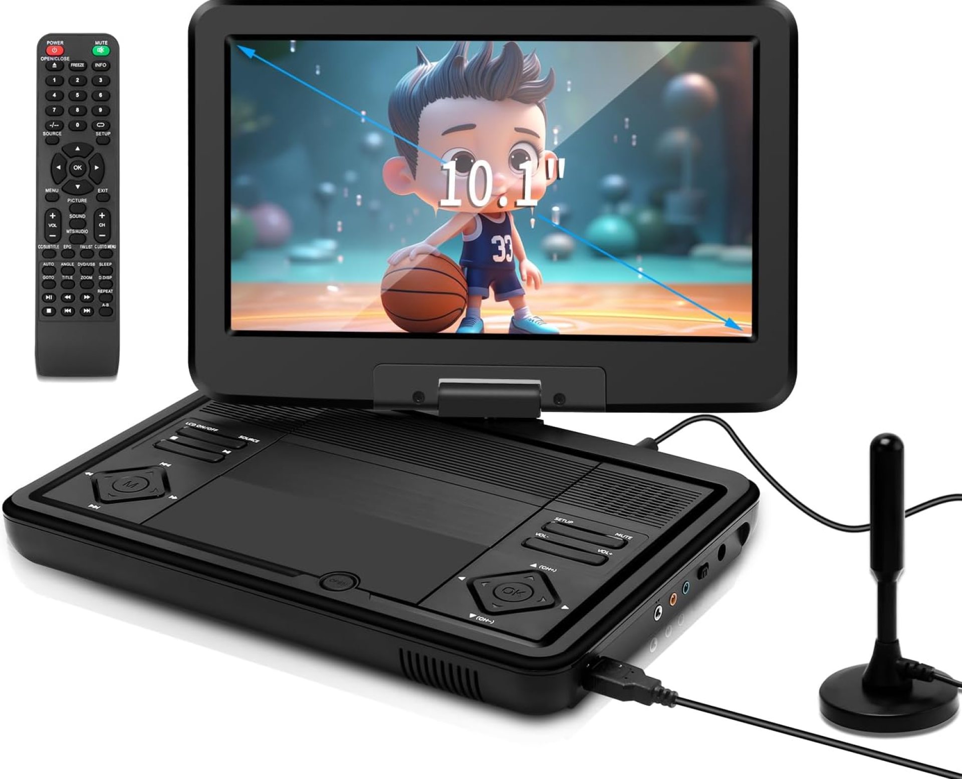 12.5″ Portable TV/DVD Player – 10.1″ HD Swivel Screen, Digital Tuner/HDMI/USB/AV, Built-in Battery, High Volume Speakers – Perfect for Car/Travel 12.5″ Portable TV/DVD Player – 10.1″ HD Swivel Screen, Digital Tuner/HDMI/USB/AV, Built-in Battery, High Volume Speakers – Perfect for Car/Travel