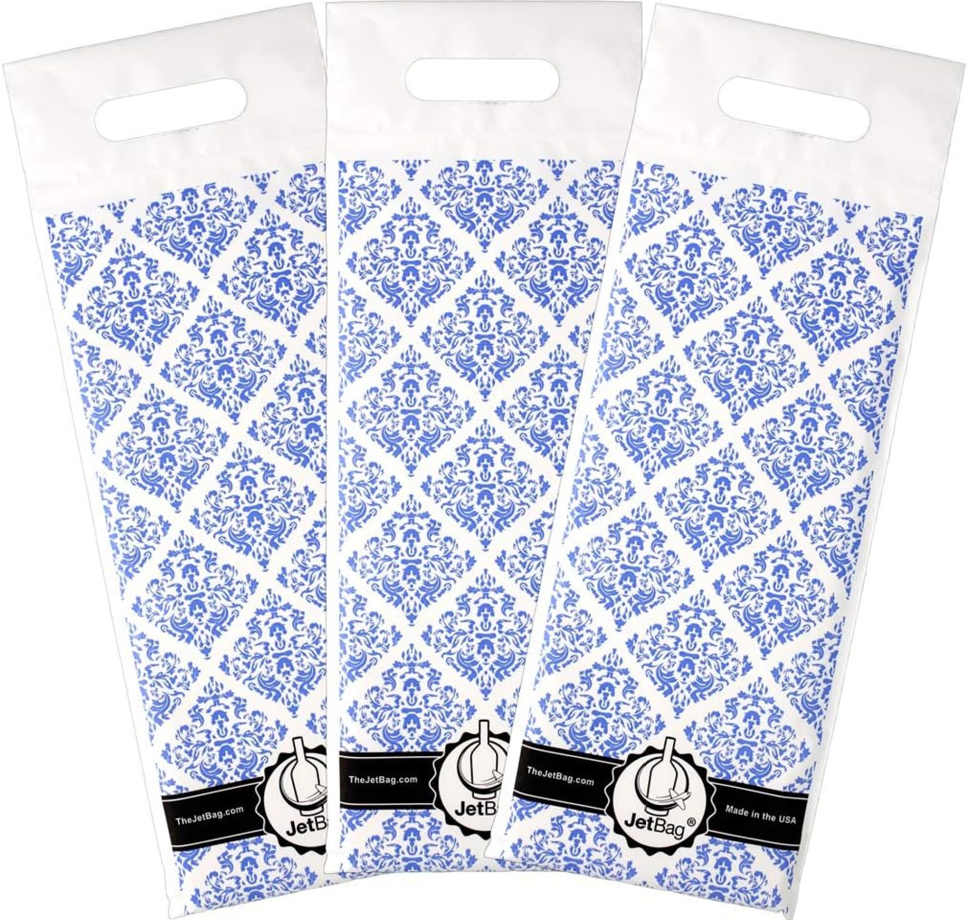 JetBag Travel Wine Bag (Set of 3, Blue Gift Pattern) – The Original Absorbent, Reusable & Protective Wine Bottle Bag – Made in the USA JetBag Travel Wine Bag (Set of 3, Blue Gift Pattern) – The Original Absorbent, Reusable & Protective Wine Bottle Bag – Made in the USA
