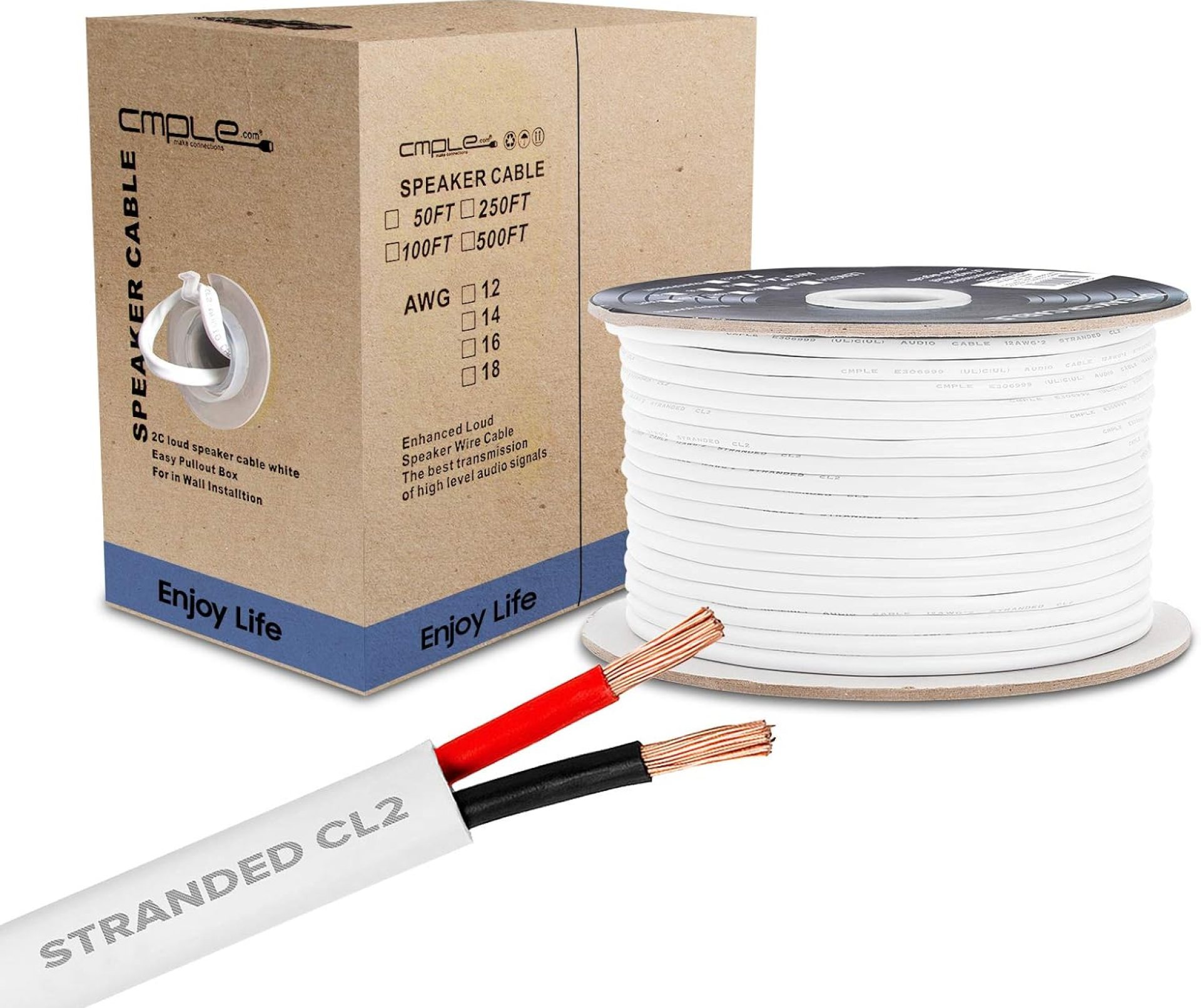 50FT 16AWG Speaker Wire Cable with 2 Conductor Speaker Cable (CCA) Copper Clad Aluminum CL2 Rated In-Wall Speaker Wire for Home Theater & Car Audio – 50 Feet, White 50FT 16AWG Speaker Wire Cable with 2 Conductor Speaker Cable (CCA) Copper Clad Aluminum CL2 Rated In-Wall Speaker Wire for Home Theater & Car Audio – 50 Feet, White