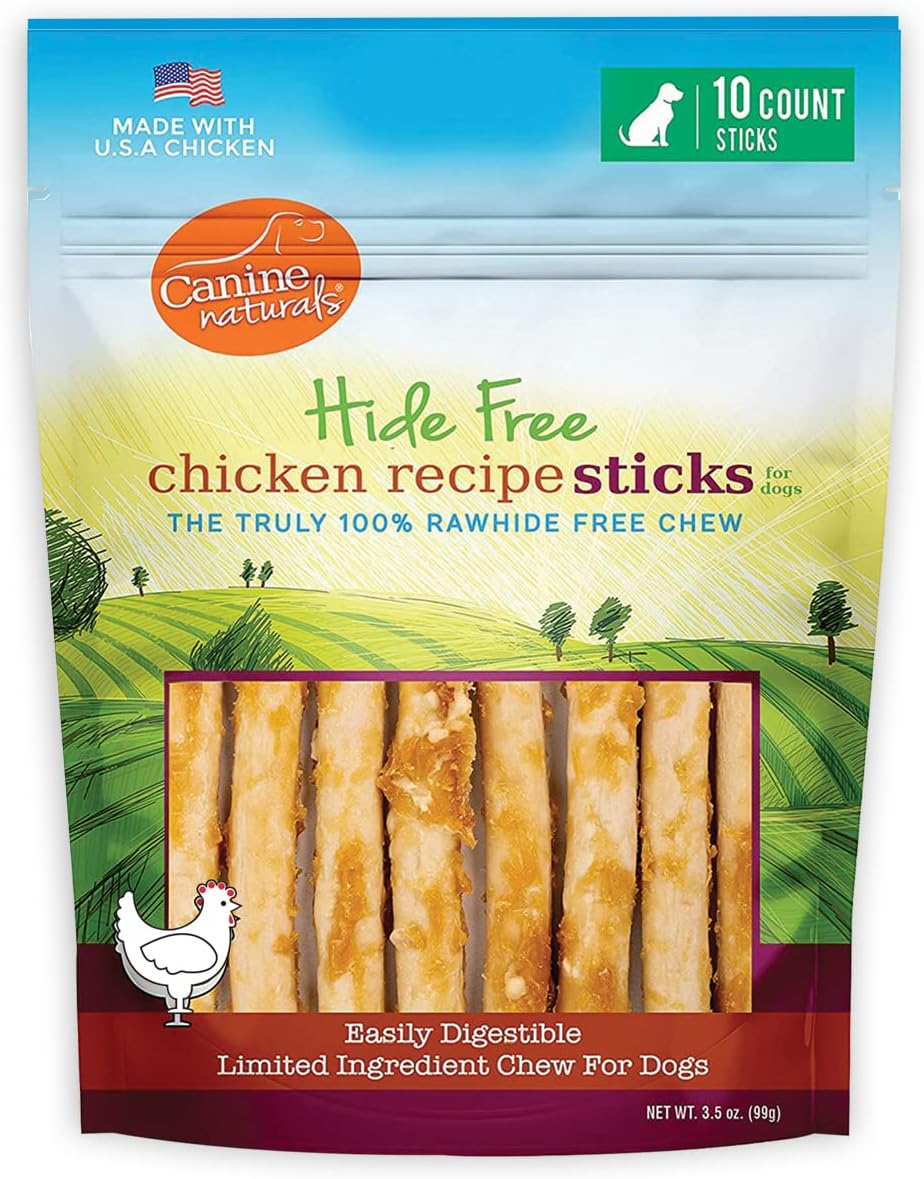 Canine Naturals Chicken Recipe Chew – Rawhide Free Dog Treats – Made From USA Raised Chicken – All-Natural and Easily Digestible – 10 Count of 5 Inch Stick Canine Naturals Chicken Recipe Chew – Rawhide Free Dog Treats – Made From USA Raised Chicken – All-Natural and Easily Digestible – 10 Count of 5 Inch Stick