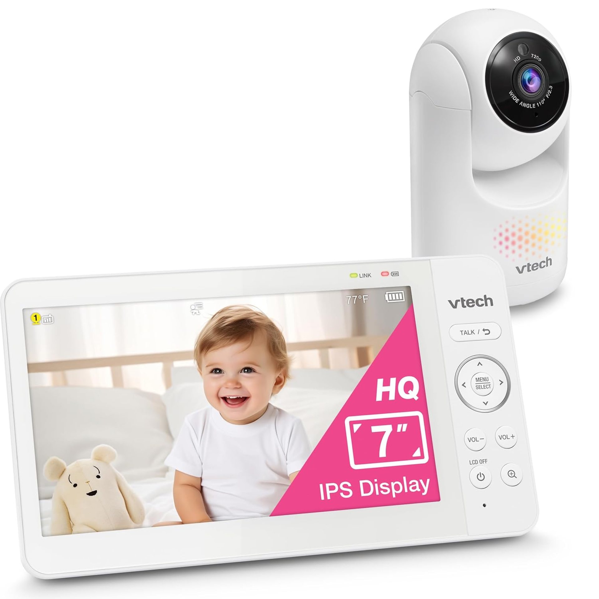 VTech Upgraded Baby Monitor Advanced HQ Max, 7″ Screen, Pan Tilt Zoom Video Baby Monitor with Camera and Audio, IPS Screen, Touch Control Multi-Color Night Light, 2-Way Talk, Lullabies, No WiFi VTech Upgraded Baby Monitor Advanced HQ Max, 7″ Screen, Pan Tilt Zoom Video Baby Monitor with Camera and Audio, IPS Screen, Touch Control Multi-Color Night Light, 2-Way Talk, Lullabies, No WiFi