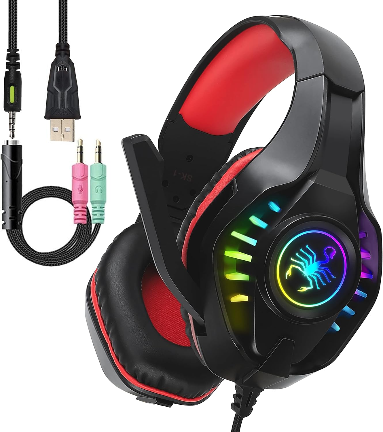 SVYHUOK Pro Gaming Headset for PC PS4 Xbox One Surround Sound Over-Ear Headphones with Mic LED Light Bass Surround Soft Memory Earmuffs for Computer Laptop Switch Games Kid’s Boy’s Teen’s Gifts SVYHUOK Pro Gaming Headset for PC PS4 Xbox One Surround Sound Over-Ear Headphones with Mic LED Light Bass Surround Soft Memory Earmuffs for Computer Laptop Switch Games Kid’s Boy’s Teen’s Gifts