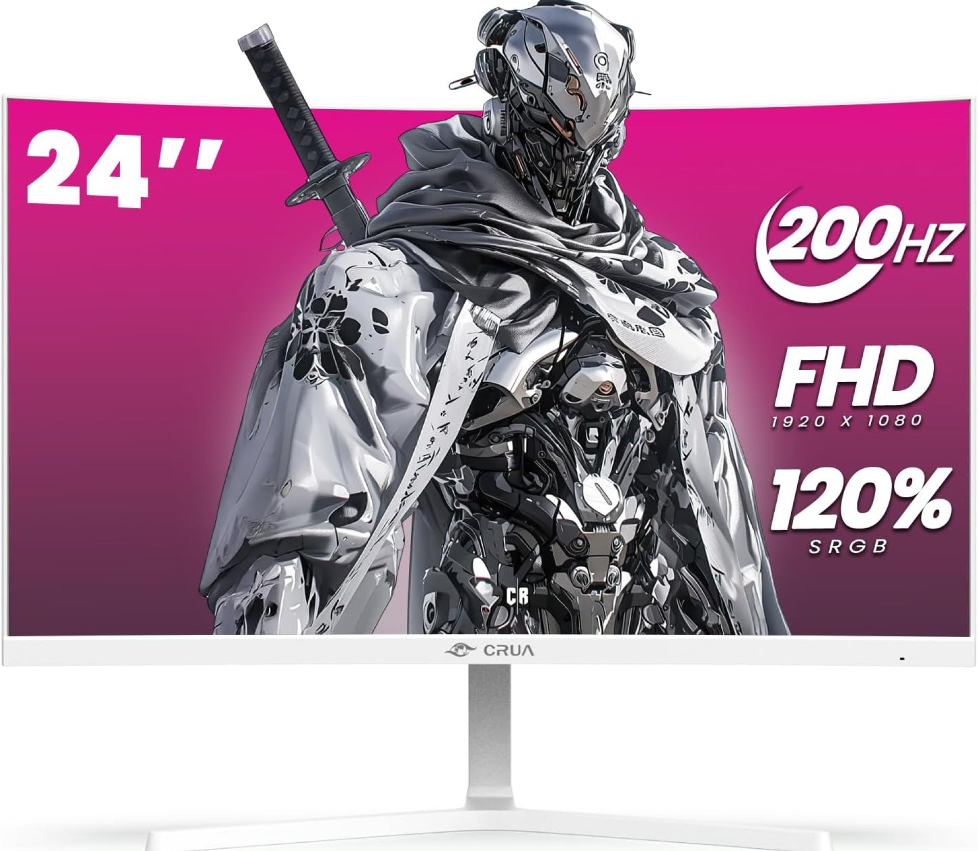 CRUA 24″ Curved Gaming Monitor, 165Hz/200Hz Computer Monitor, FHD 1920×1080, 120% sRGB, AMD FreeSync, Blue Light Filter, for Gaming & Office, Wall Mountable- White CRUA 24″ Curved Gaming Monitor, 165Hz/200Hz Computer Monitor, FHD 1920×1080, 120% sRGB, AMD FreeSync, Blue Light Filter, for Gaming & Office, Wall Mountable- White
