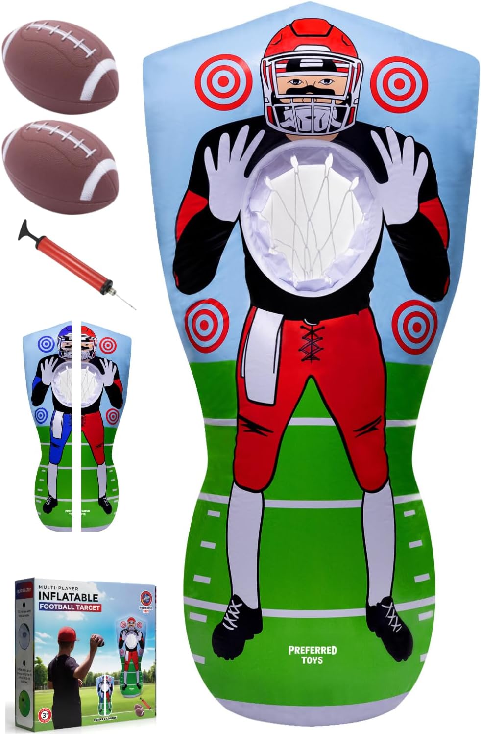 Inflatable Football Target – Double-Sided Toss Football Training Game with Mini Footballs – Fun Kids Throwing Football Games for Indoors, Outdoors, Birthdays, Camping, Beach – 65 Inch Inflatable Football Target – Double-Sided Toss Football Training Game with Mini Footballs – Fun Kids Throwing Football Games for Indoors, Outdoors, Birthdays, Camping, Beach – 65 Inch