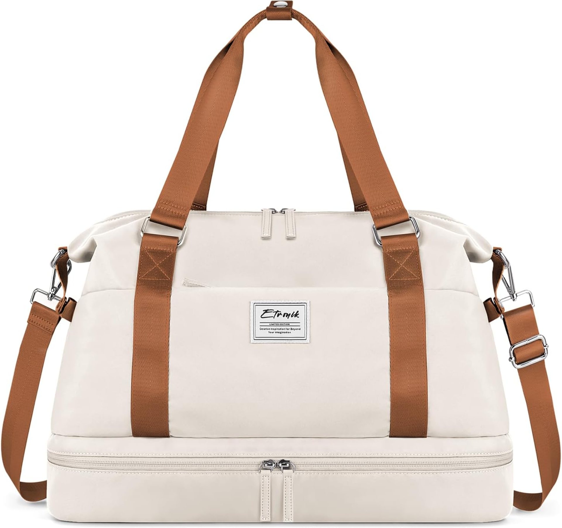 ETRONIK Weekender Bags for Women, Gym Bag with Shoes Compartment & Wet Pocket, Travel Duffel Bag with Trolley Sleeve for Personal Item Travel, Overnight Carry on Bag, Beige ETRONIK Weekender Bags for Women, Gym Bag with Shoes Compartment & Wet Pocket, Travel Duffel Bag with Trolley Sleeve for Personal Item Travel, Overnight Carry on Bag, Beige