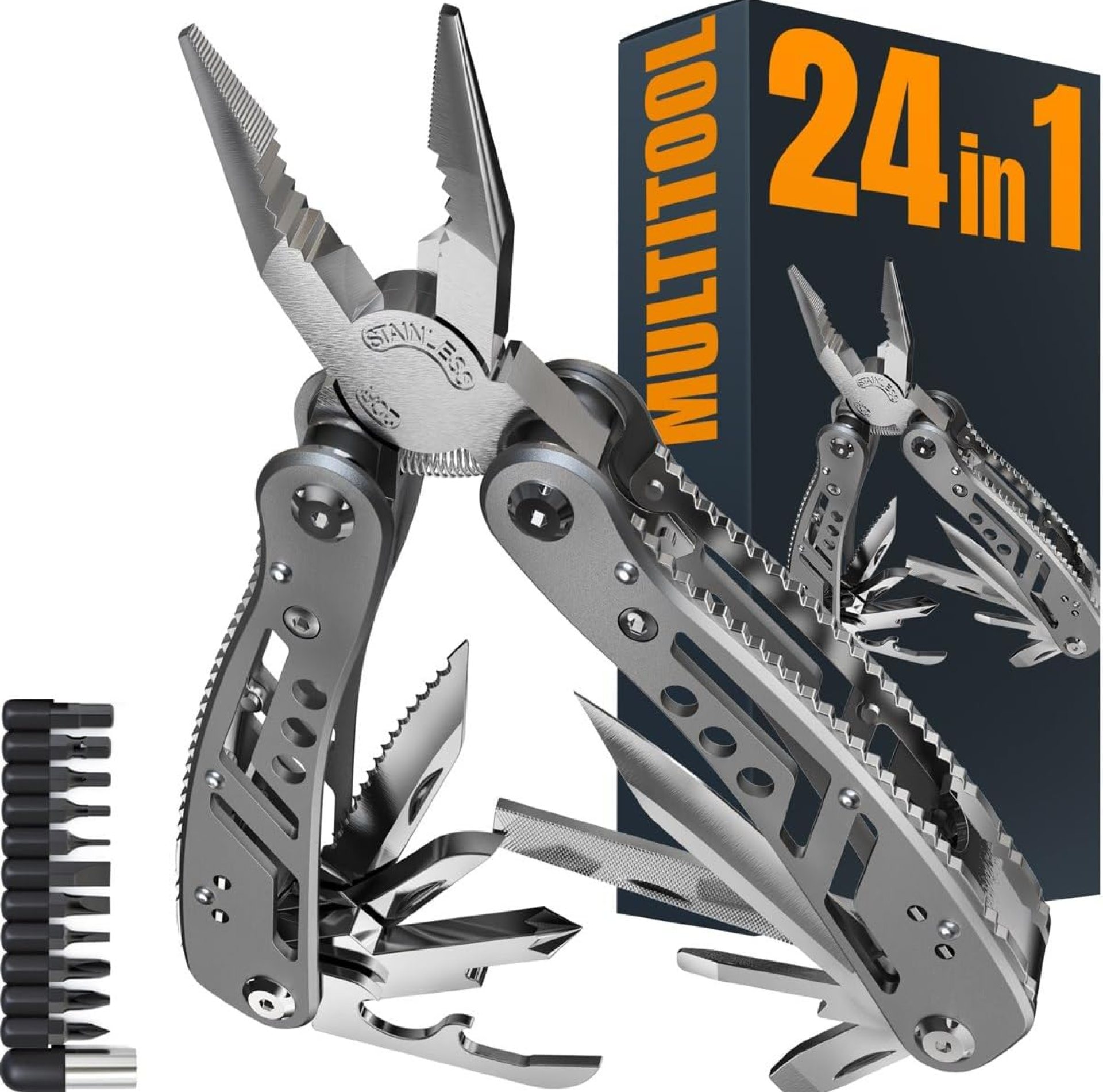 24-in-1 Multitool with Knife, Pliers & 11 Bits Sharp Stainless Steel – Multi Tool for Men – Ideal Gear with Tools for Camping Hiking, Survival, EDC – Best Gifts for Dad Husband Boyfriend 2238 24-in-1 Multitool with Knife, Pliers & 11 Bits Sharp Stainless Steel – Multi Tool for Men – Ideal Gear with Tools for Camping Hiking, Survival, EDC – Best Gifts for Dad Husband Boyfriend 2238