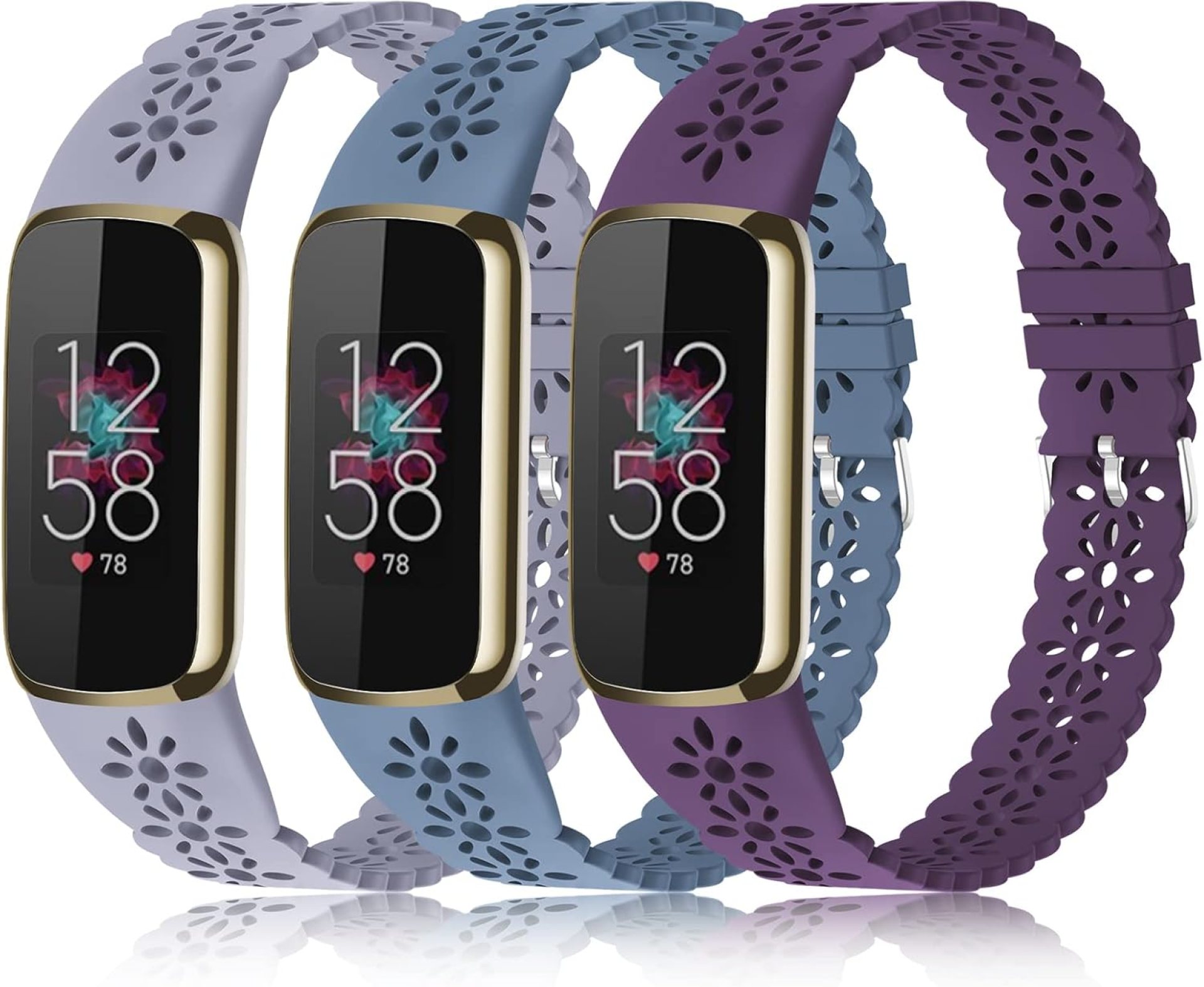 3 Pack Slim Sport Bands Compatible with Fitbit Luxe Band for Women, Soft Silicone Lace Thin Hollow-Out Replacement Wristbands Breathable Bands for Fitbit Luxe Fitness Smart Watch 3 Pack Slim Sport Bands Compatible with Fitbit Luxe Band for Women, Soft Silicone Lace Thin Hollow-Out Replacement Wristbands Breathable Bands for Fitbit Luxe Fitness Smart Watch