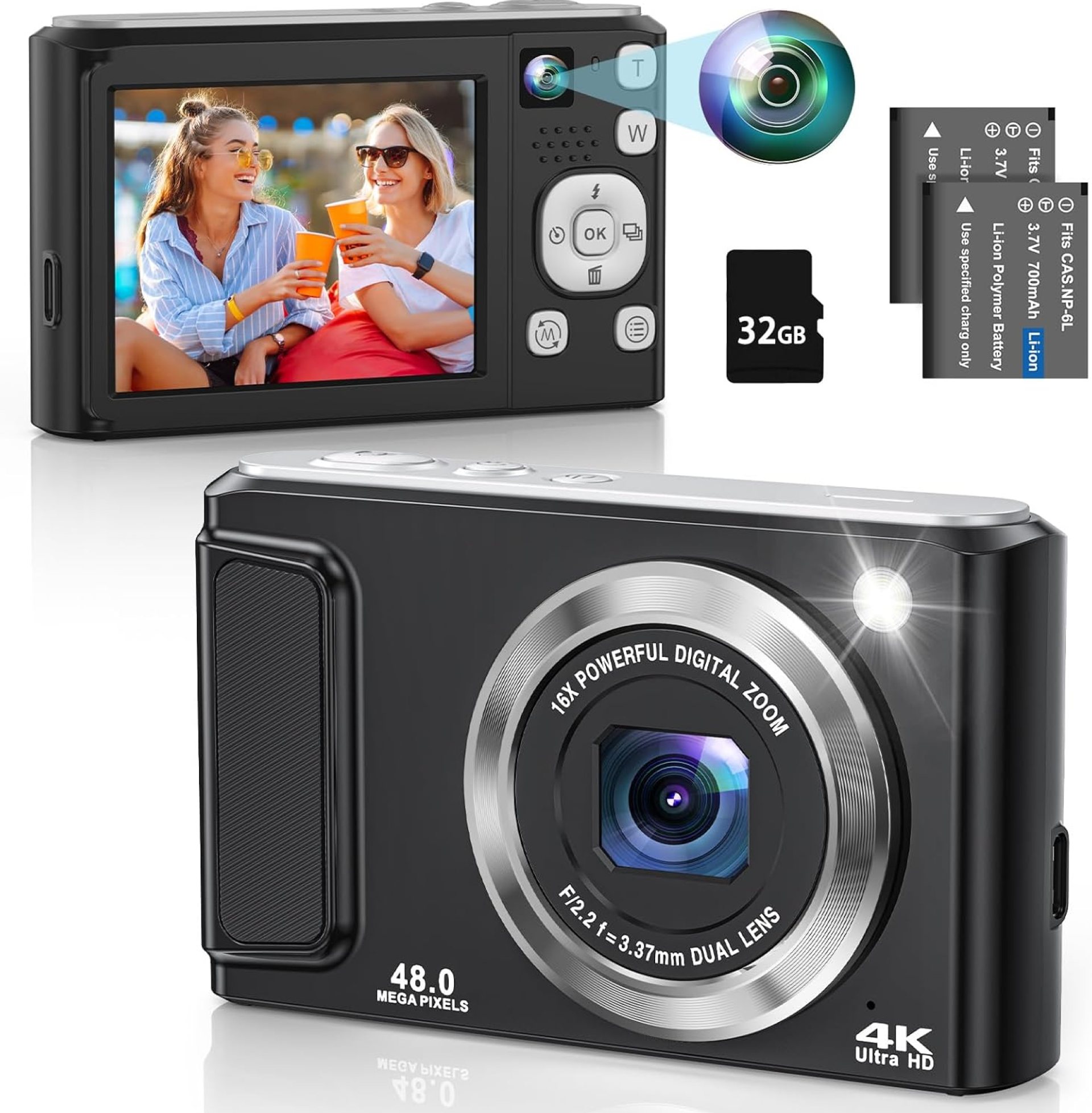 4K Digital Camera for Photography with Front and Rear Lens,48MP Autofocus Vlogging Camera with Flash,Anti-Shake & 16X Zoom for Teens,Adults 4K Digital Camera for Photography with Front and Rear Lens,48MP Autofocus Vlogging Camera with Flash,Anti-Shake & 16X Zoom for Teens,Adults