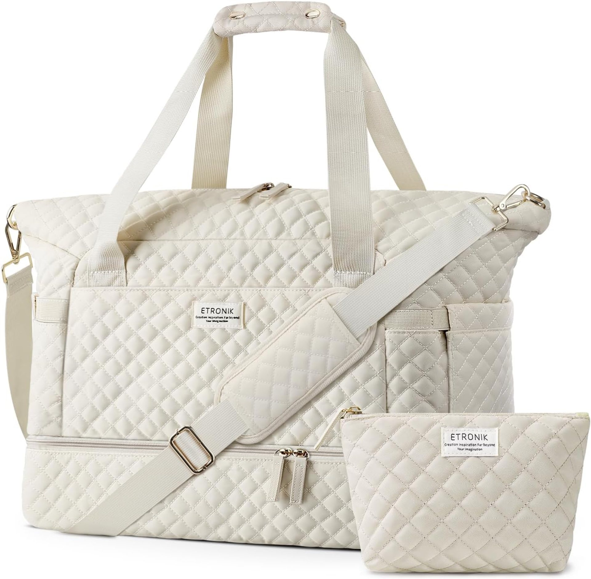 ETRONIK Travel Bag, Weekender Bags for Women, Personal Item Travel Bag with Wet Pocket, Duffel Bag for Travel with Shoes Compartment, 37L Hospital Bag for Labor and Delivery (Beige) ETRONIK Travel Bag, Weekender Bags for Women, Personal Item Travel Bag with Wet Pocket, Duffel Bag for Travel with Shoes Compartment, 37L Hospital Bag for Labor and Delivery (Beige)