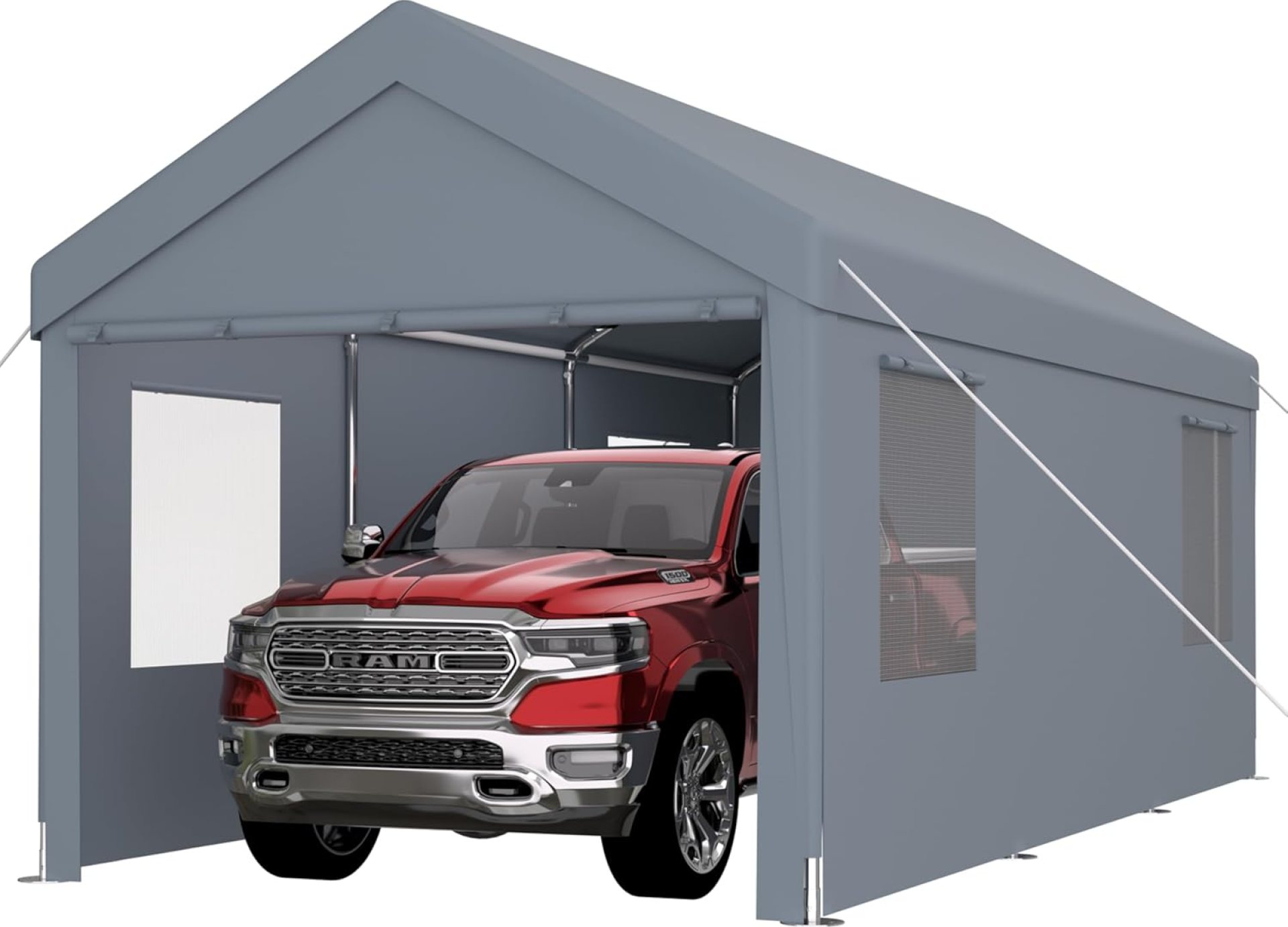 10′ x 20′ Heavy Duty Carport with 2 Roll-up Doors & 4 Ventilated Windows, Portable Garage Shelter Car Tents Car Canopy for Car Boat Truck Motorcycle (Grey) 10′ x 20′ Heavy Duty Carport with 2 Roll-up Doors & 4 Ventilated Windows, Portable Garage Shelter Car Tents Car Canopy for Car Boat Truck Motorcycle (Grey)