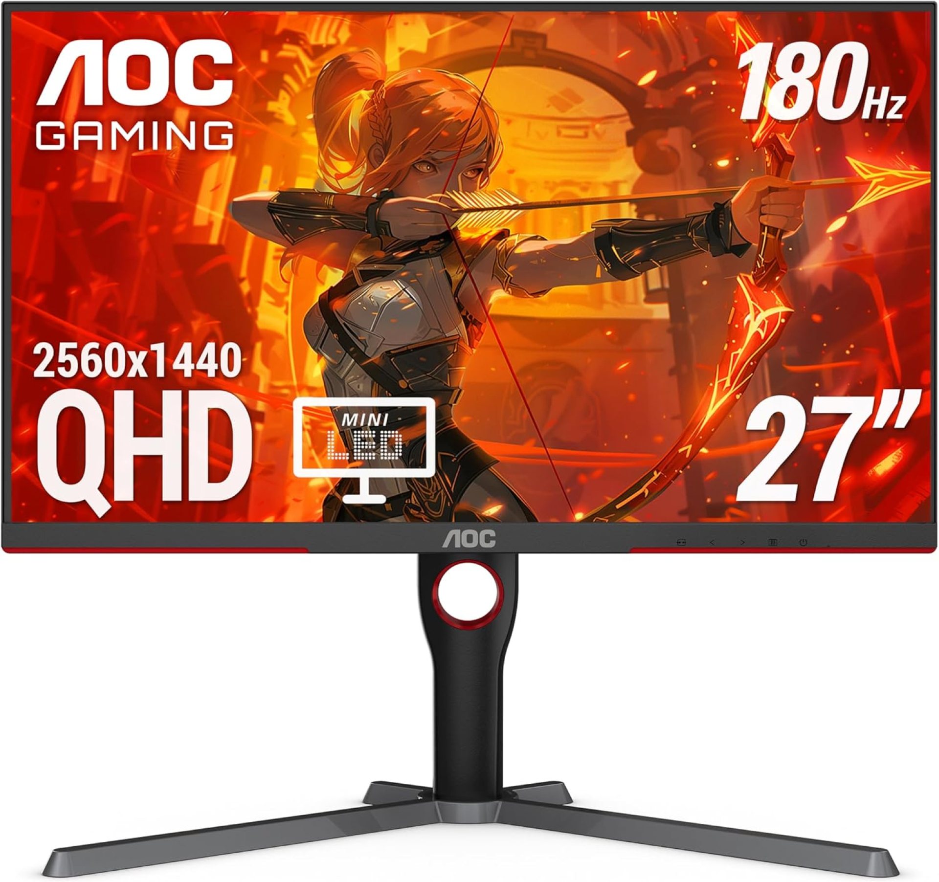 AOC Q27G3XMN 27″ Mini LED Gaming Monitor, 2K QHD 2560×1440, 180Hz 1ms, 2X HDMI 2.0, 1x Display Port, Height Adjustable, Xbox/PS5/Switch Ready, 3-Year Zero-Bright-dot AOC Q27G3XMN 27″ Mini LED Gaming Monitor, 2K QHD 2560×1440, 180Hz 1ms, 2X HDMI 2.0, 1x Display Port, Height Adjustable, Xbox/PS5/Switch Ready, 3-Year Zero-Bright-dot