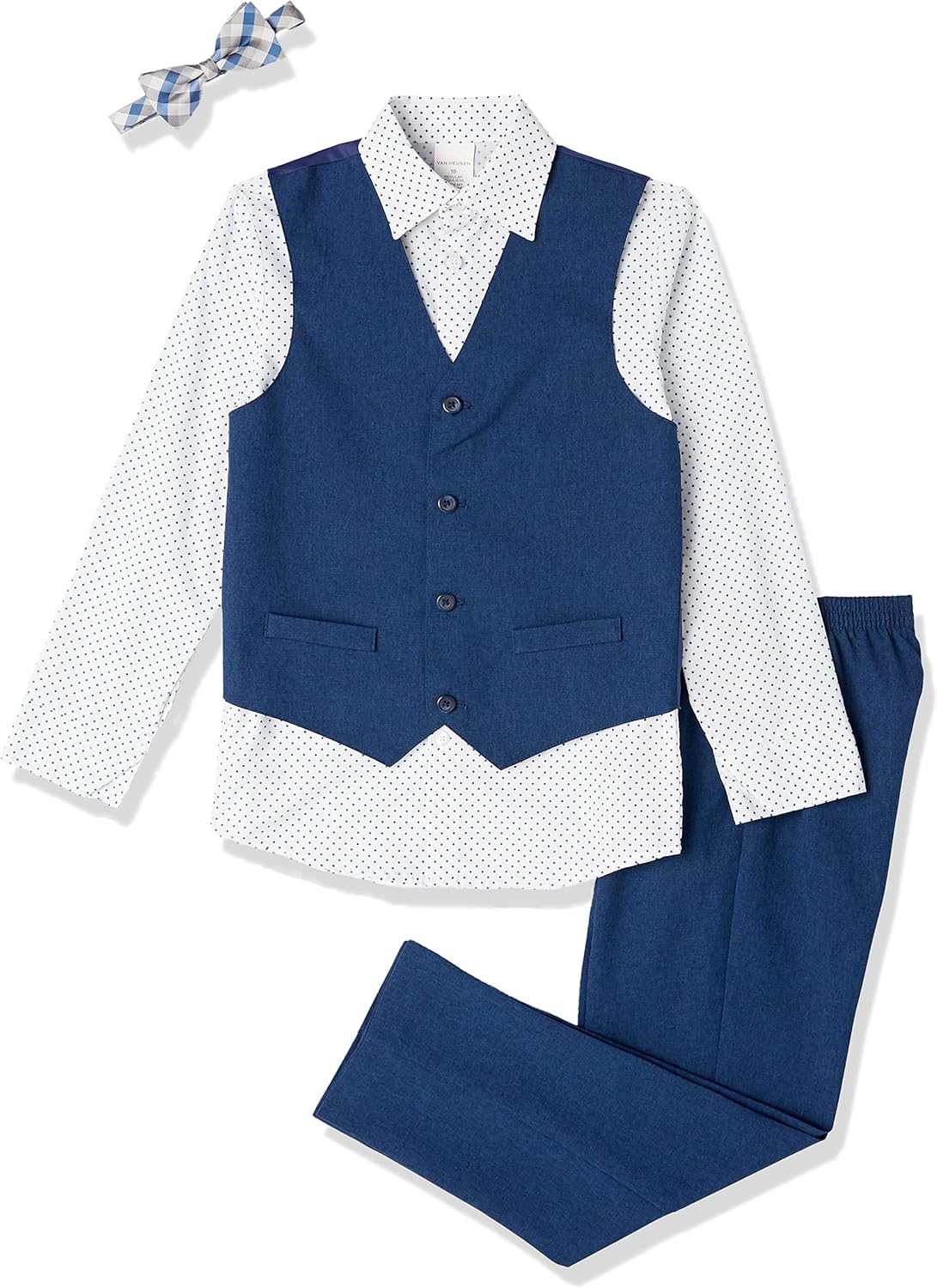 Van Heusen Boys’ 4-Piece Formal Suit Set, Vest, Pants, Collared Dress Shirt, and Tie Van Heusen Boys’ 4-Piece Formal Suit Set, Vest, Pants, Collared Dress Shirt, and Tie