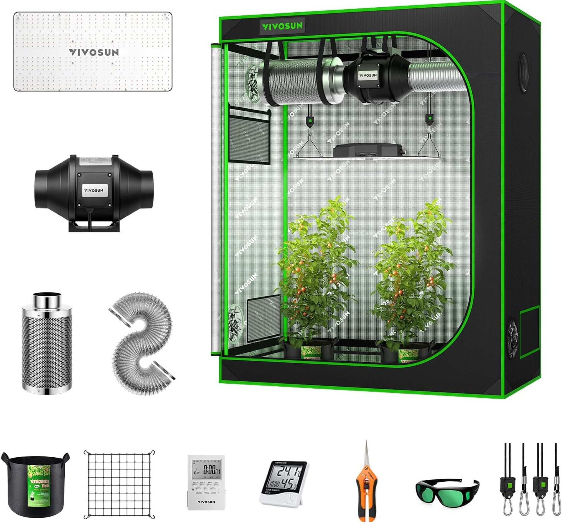 VIVOSUN GIY 4×2 Grow Tent Complete System, 4×2 ft. Grow Tent Kit Complete with 4 Inch Inline Fan Package, VS2000 LED Grow Light, Temperature Humidity Monitor, Netting, Grow Bags, Pruning Shear & Timer VIVOSUN GIY 4×2 Grow Tent Complete System, 4×2 ft. Grow Tent Kit Complete with 4 Inch Inline Fan Package, VS2000 LED Grow Light, Temperature Humidity Monitor, Netting, Grow Bags, Pruning Shear & Timer