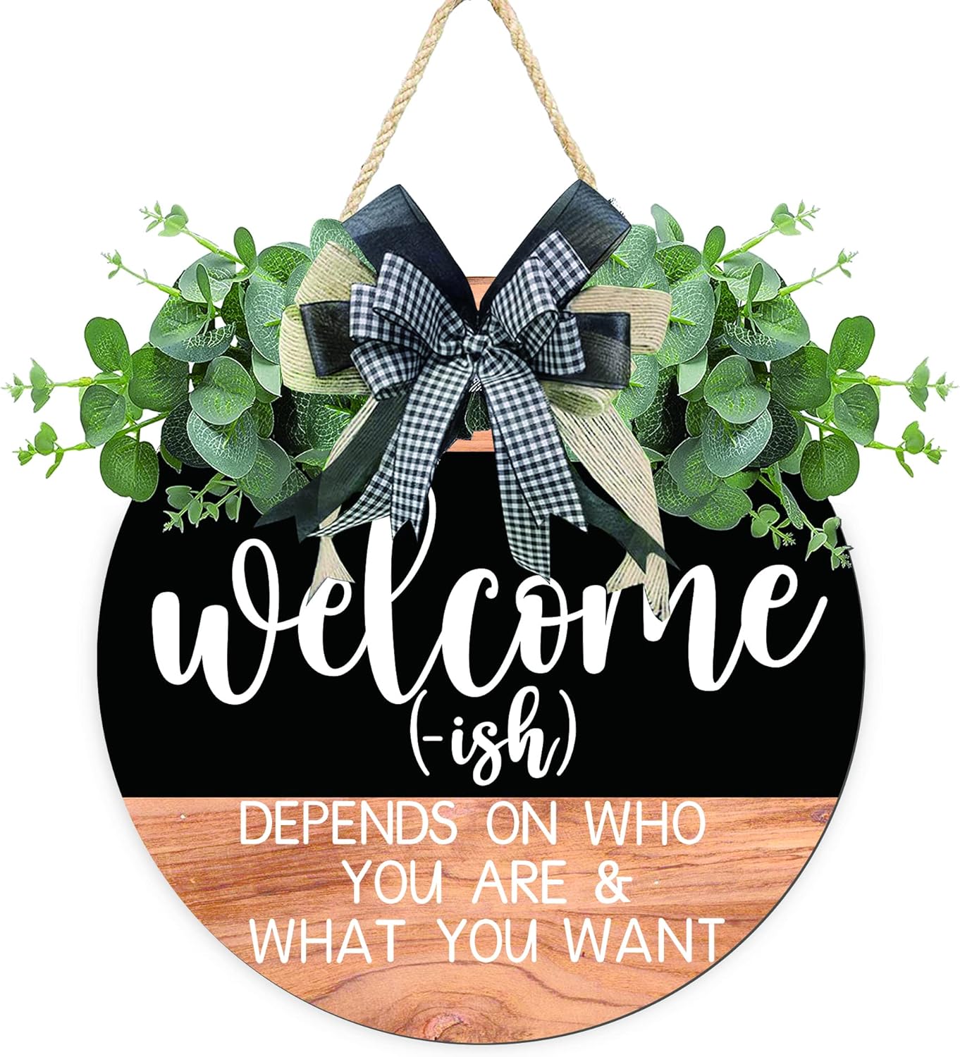 CHIJIRE Welcome Sign Front for Door Decoration, 12 in Round Wood Wreaths Wall Hanging Outdoor, Farmhouse, Porch, for Spring Summer Fall All Seasons Holiday Christmas CHIJIRE Welcome Sign Front for Door Decoration, 12 in Round Wood Wreaths Wall Hanging Outdoor, Farmhouse, Porch, for Spring Summer Fall All Seasons Holiday Christmas