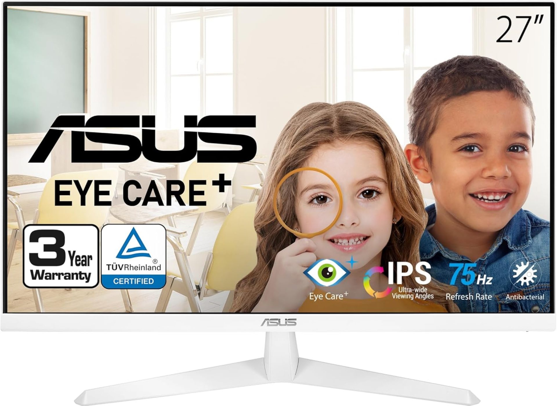 ASUS VY279HE-W 27” 1080P Monitor – White, Full HD, 75Hz, IPS, Adaptive-Sync/FreeSync, Eye Care Plus, Color Augmentation, Rest Reminder, HDMI, VGA, Frameless, VESA Wall Mountable ASUS VY279HE-W 27” 1080P Monitor – White, Full HD, 75Hz, IPS, Adaptive-Sync/FreeSync, Eye Care Plus, Color Augmentation, Rest Reminder, HDMI, VGA, Frameless, VESA Wall Mountable